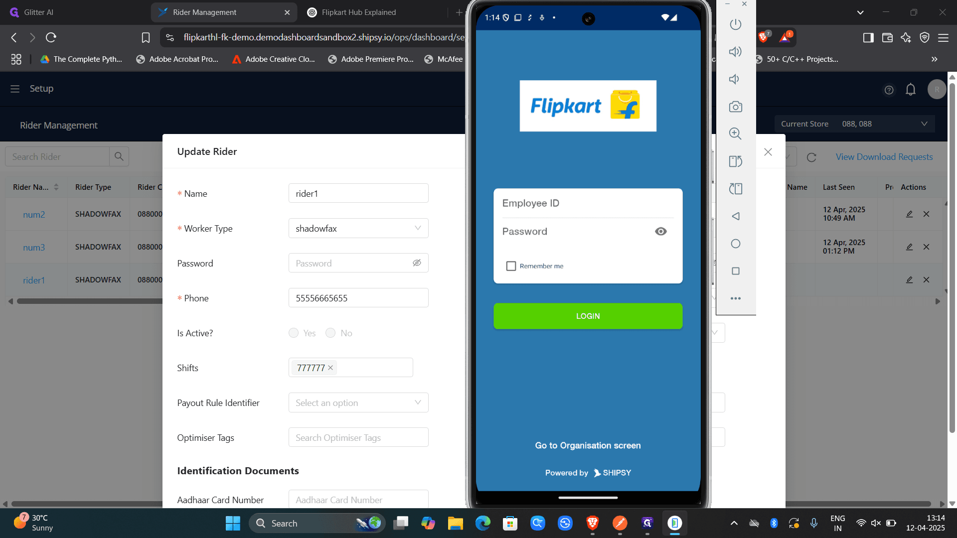 Step #13: when we create a rider, the system will give his unique ID and password.By using them we will login in the Flipkart mobile application.