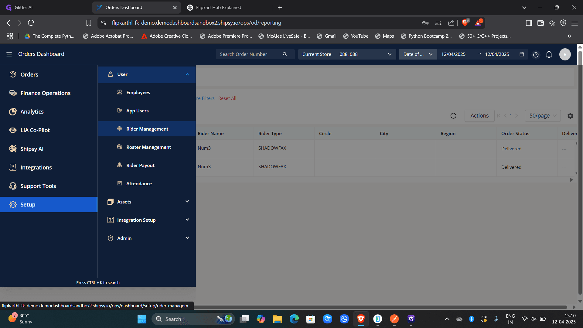 Step #4: Click on Rider Management for creating a new rider.