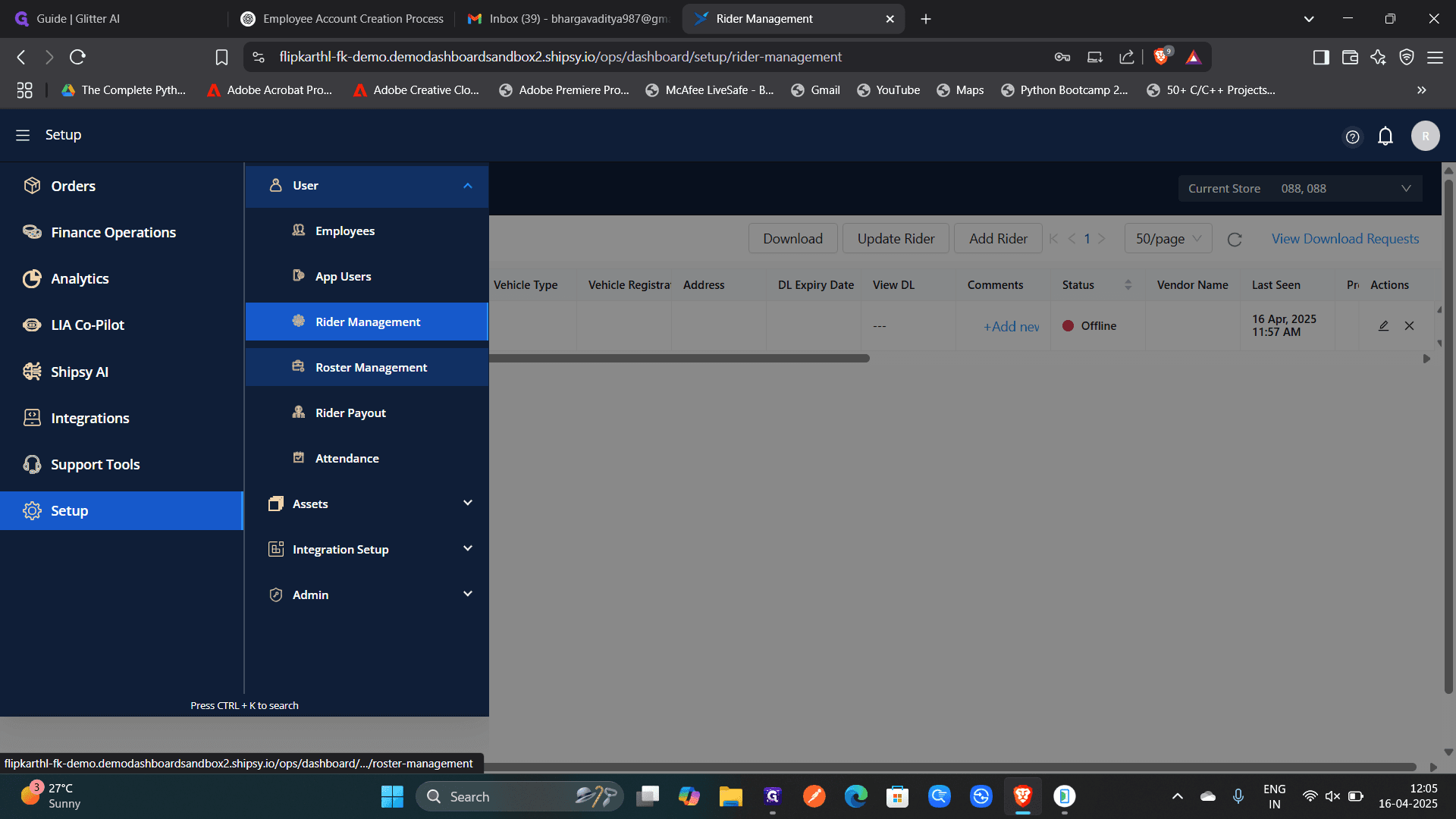 Step #19: roster management is the process of scheduling and organizing the shifts and work hours of riders or employees. it ensures that there is enough coverage for deliveries and tasks, optimizing resource allocation and ensuring smooth operations.for its operation:https://www.glitter.io/guides/53984923-f5e9-46d2-ad7f-5a58a8c1aac7