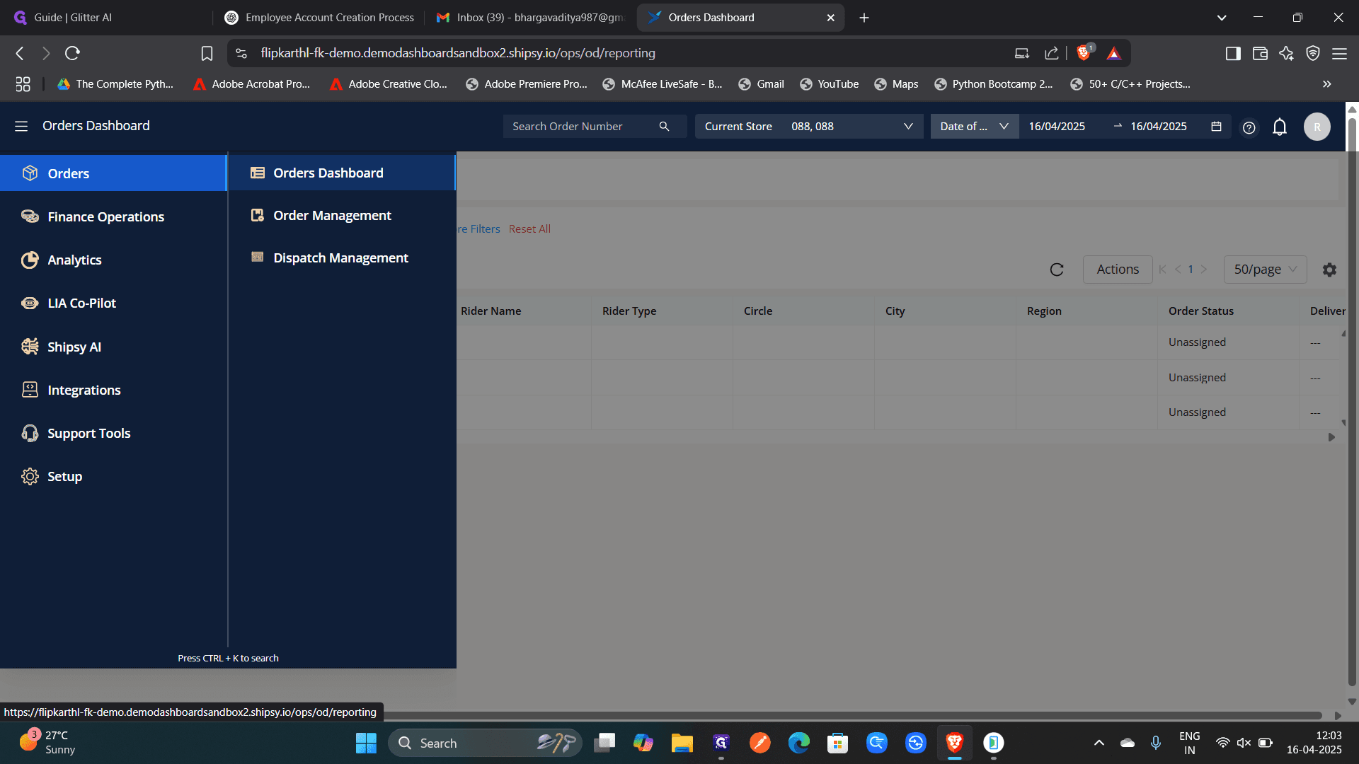 Step #3: in the orders module there are three sub modules.first one is orders dashboard.