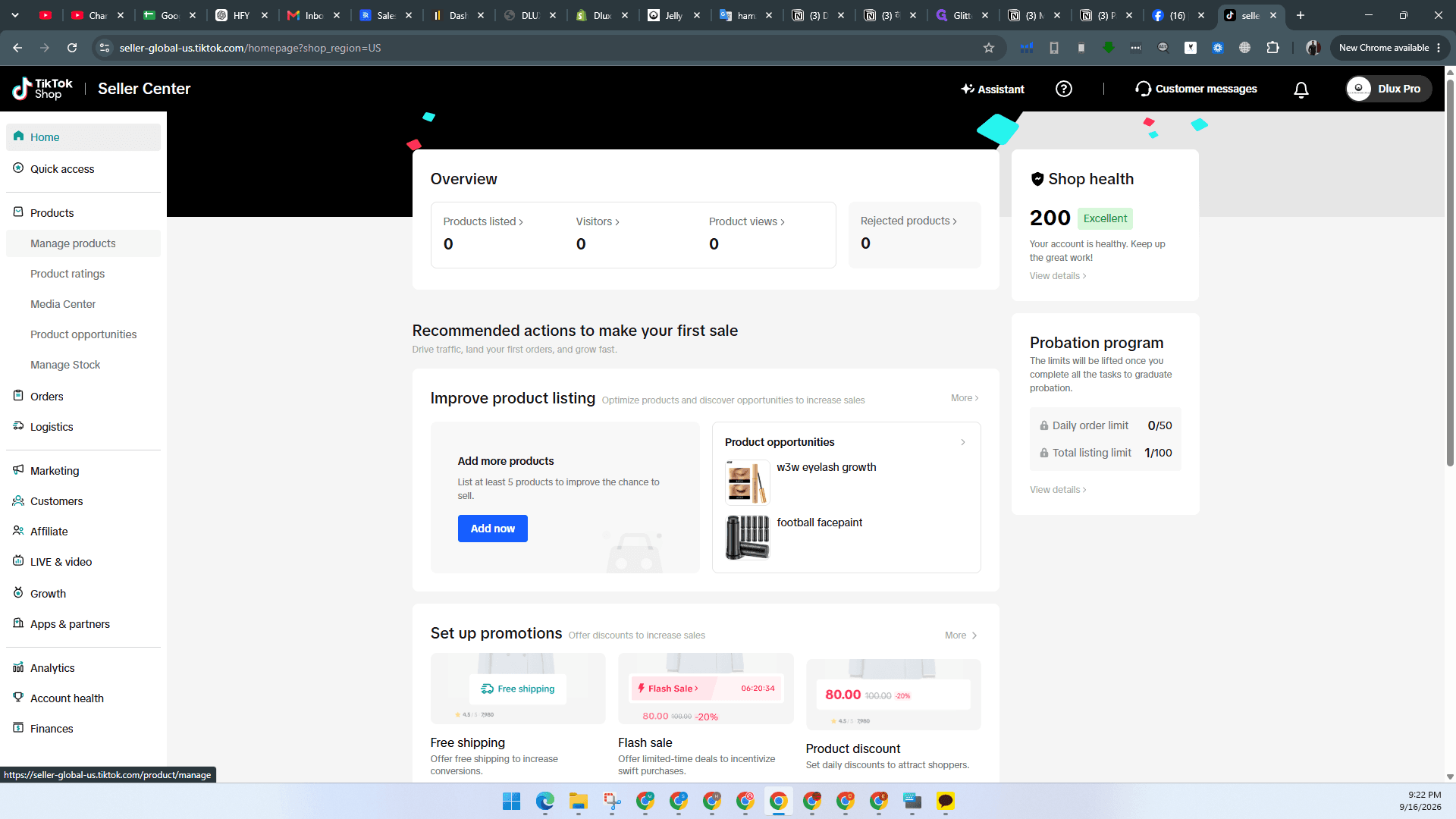 Step #2: Click Manage products in the navigation sidebar.