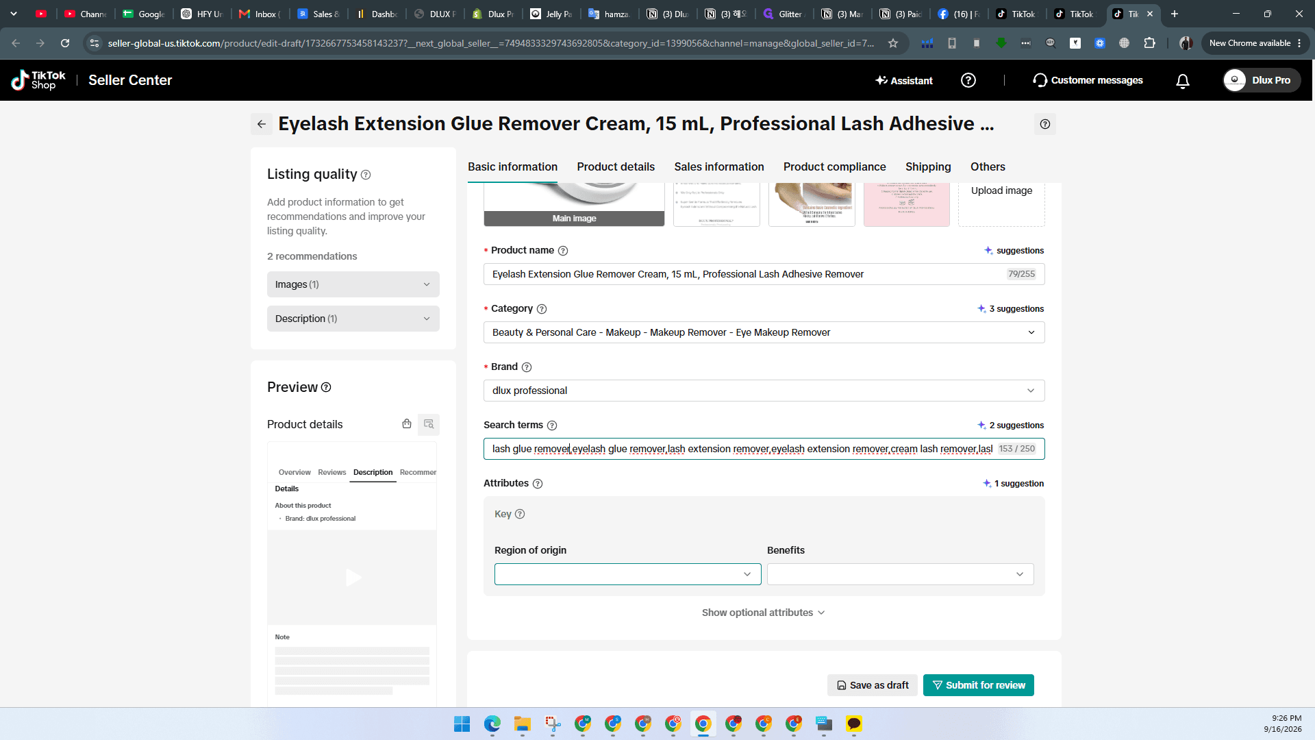 Step #13: Click the Region of origin dropdown menu.