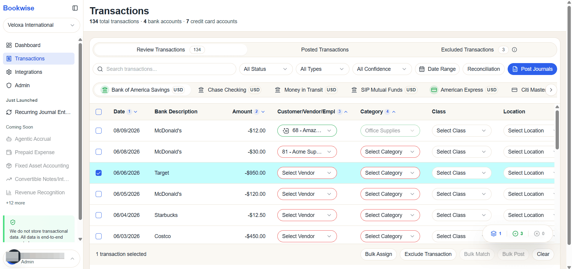 Step #1: Go to Review transactions tab and Select Transactions which you want to Exclude