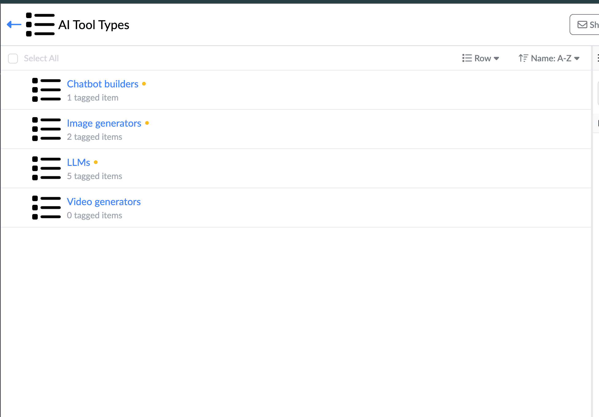 Step #27: When you click on your section, you'll see that your categories have already been populated. The yellow dot means that Dokkio would like to suggest more file types. You can click and review as we did above.