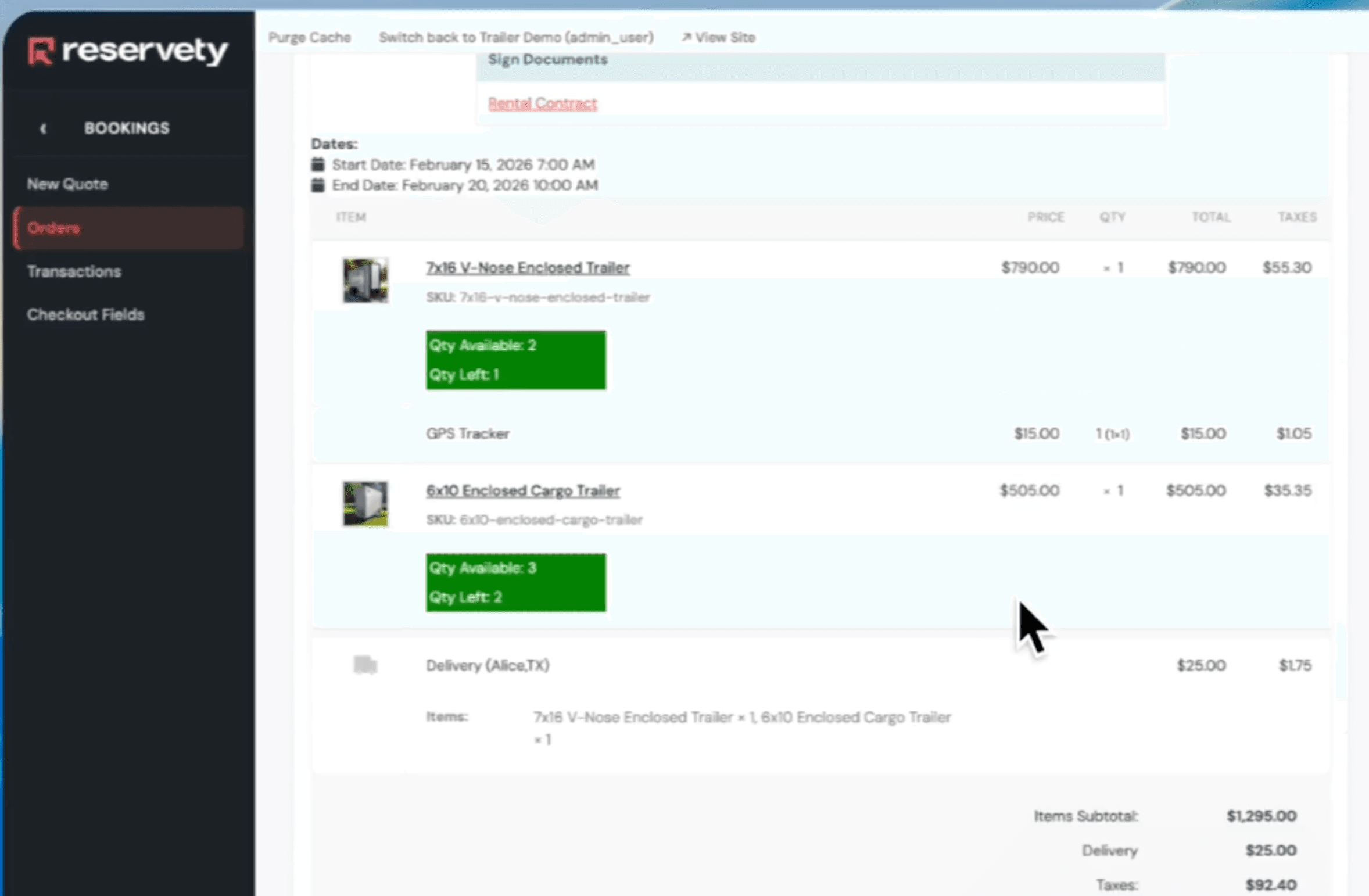 Step #14: The trailer has been added, and the order has been received with a cash payment.