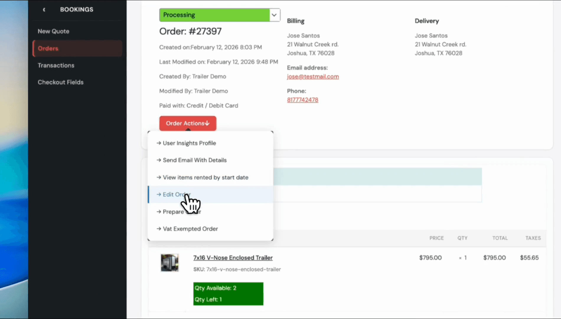 Step #4: Click on Edit Order from the dropdown menu.
