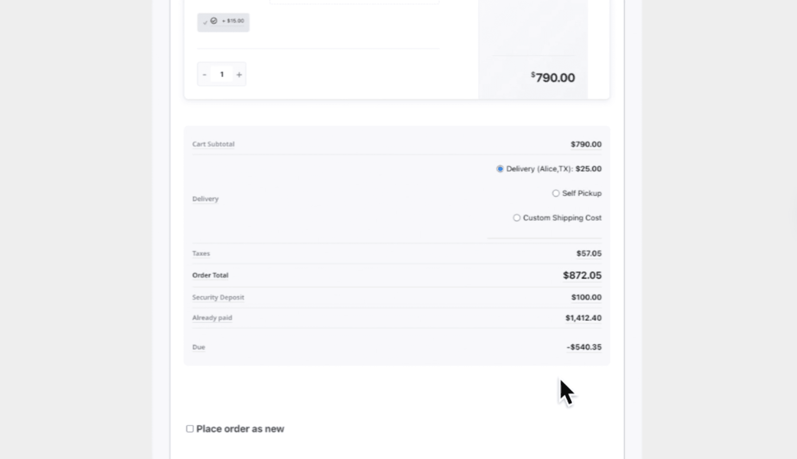 Step #18: The due payment is negative $540.35. We need to refund this amount, or a portion of it, to the customer in accordance with the cancellation policy. Let's say we want to refund $300.