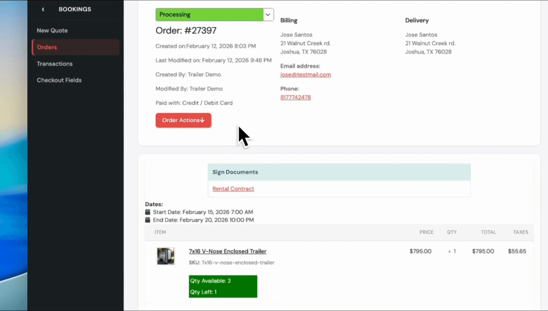 Step #3: Click the Order Actions button.