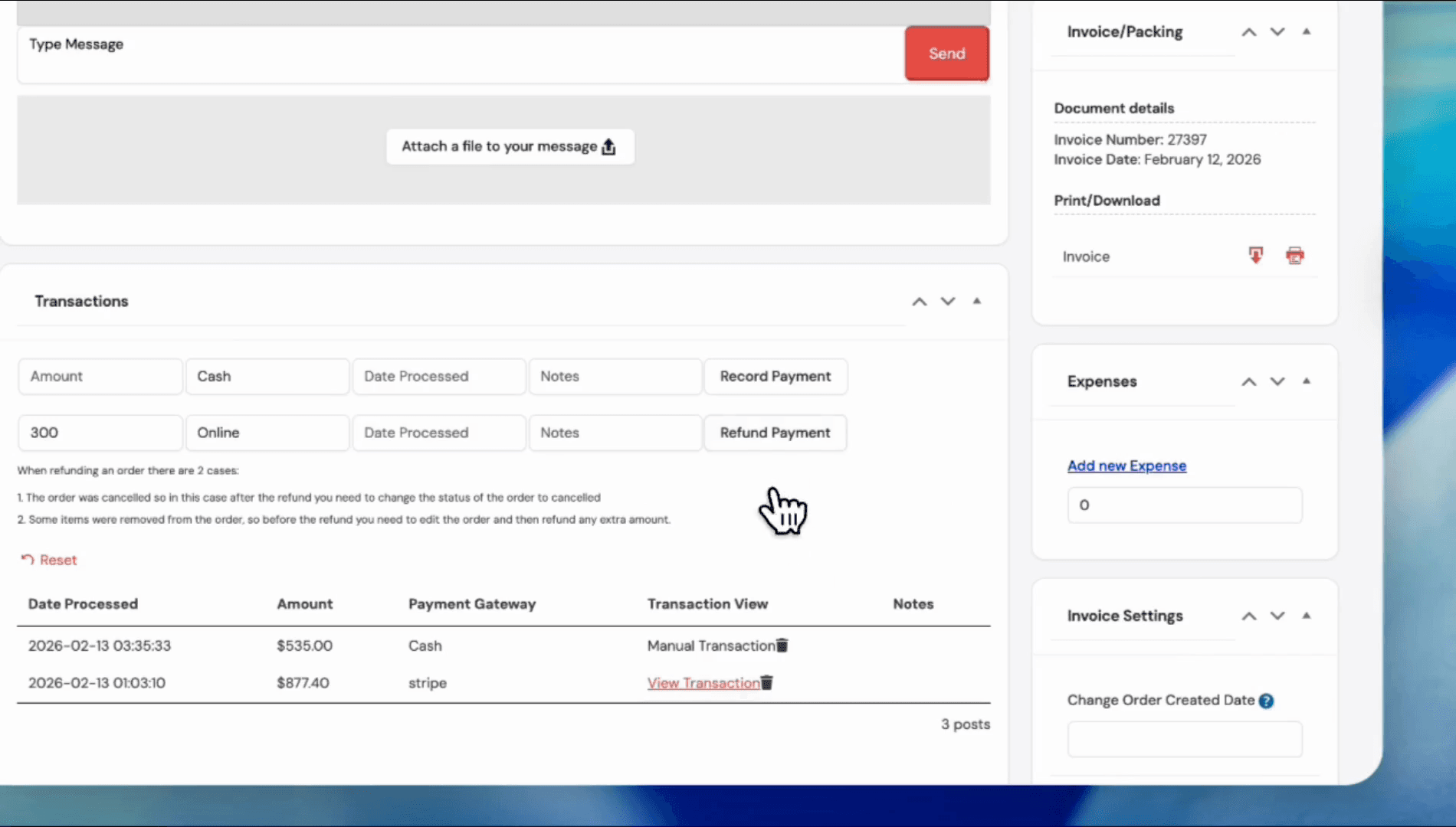 Step #19: Type '300' in the amount field and click the 'Refund Payment' button.