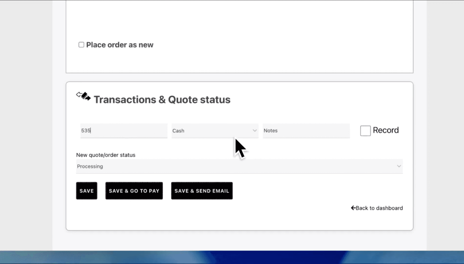 Step #10: Type '535' into the amount field and click the payment method dropdown.