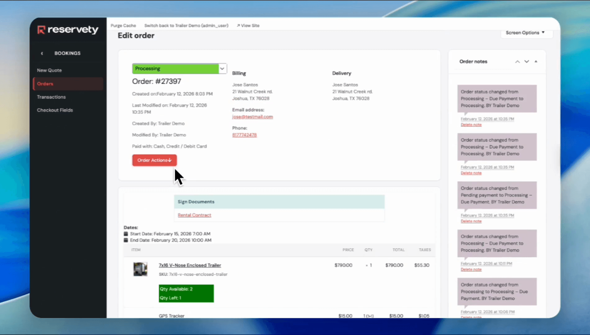 Step #15: Click the 'Order Actions' button.
