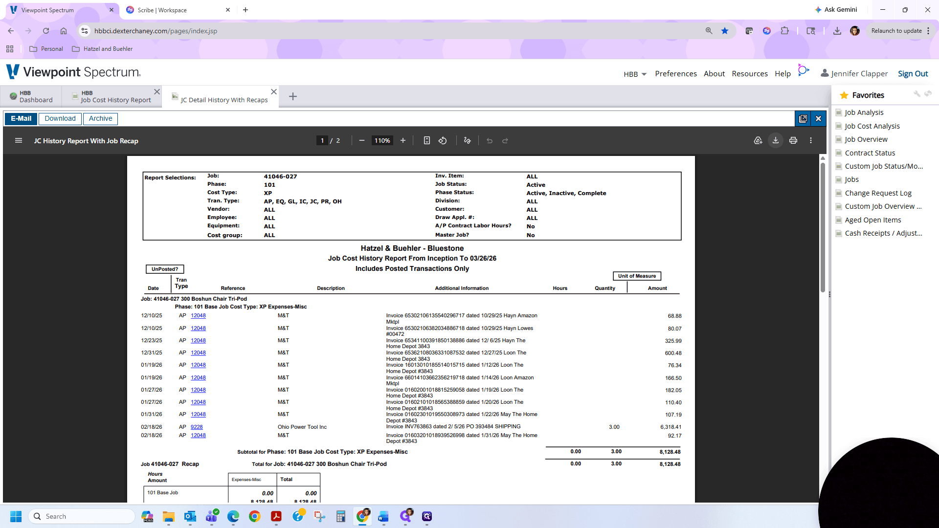 Step #8: We will save this report as a PDF to keep it as a backup for the transaction move. I usually save it to a folder on my desktop. I will name this Home Depot 92.17 to make it easy to find.