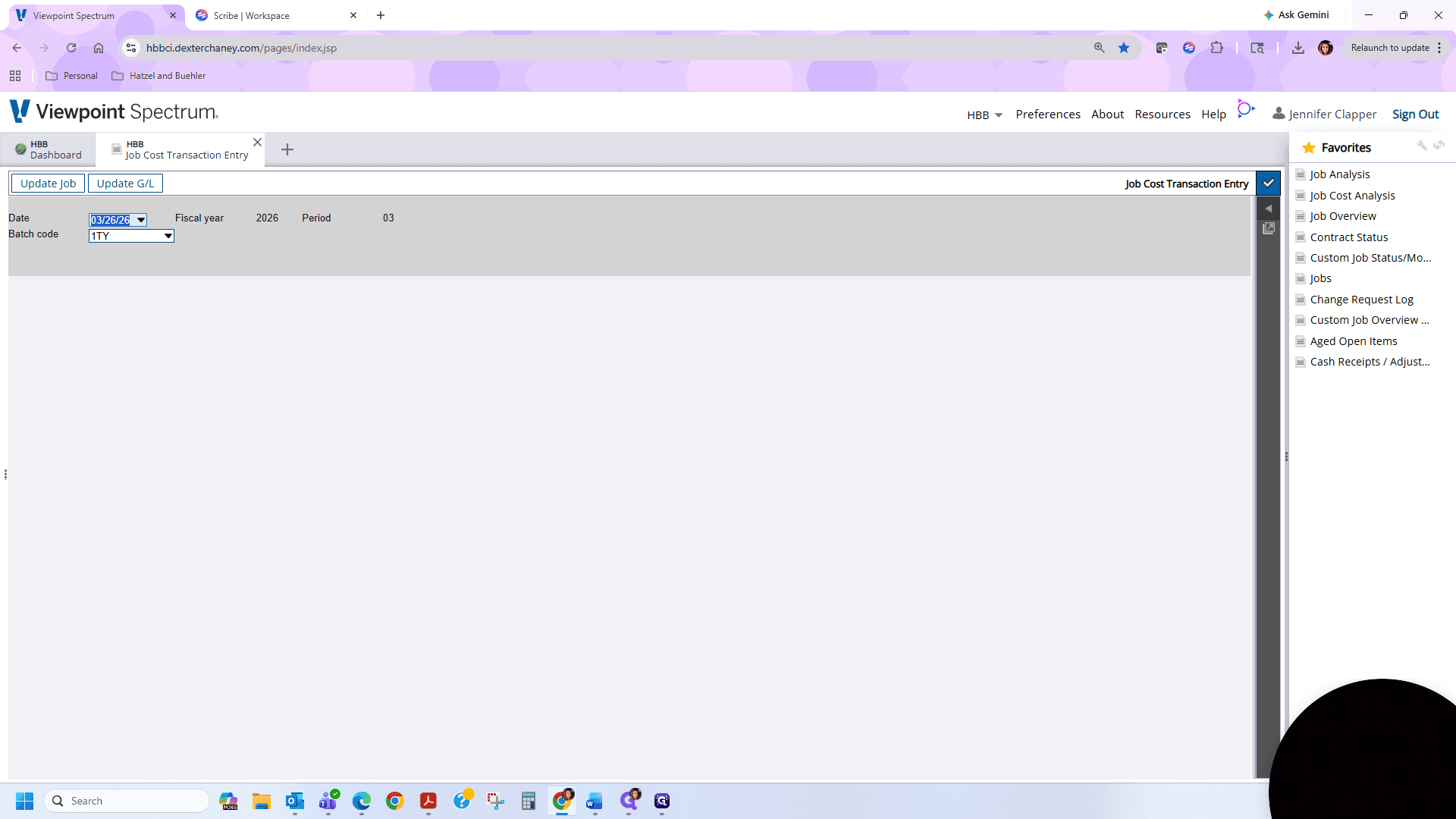 Step #11: We will keep the date the same and ee have several options for the batch code. You can use your initials, keep the default pop-up, or name it after the job you are moving the transaction from. I will use the job number. Click Enter.