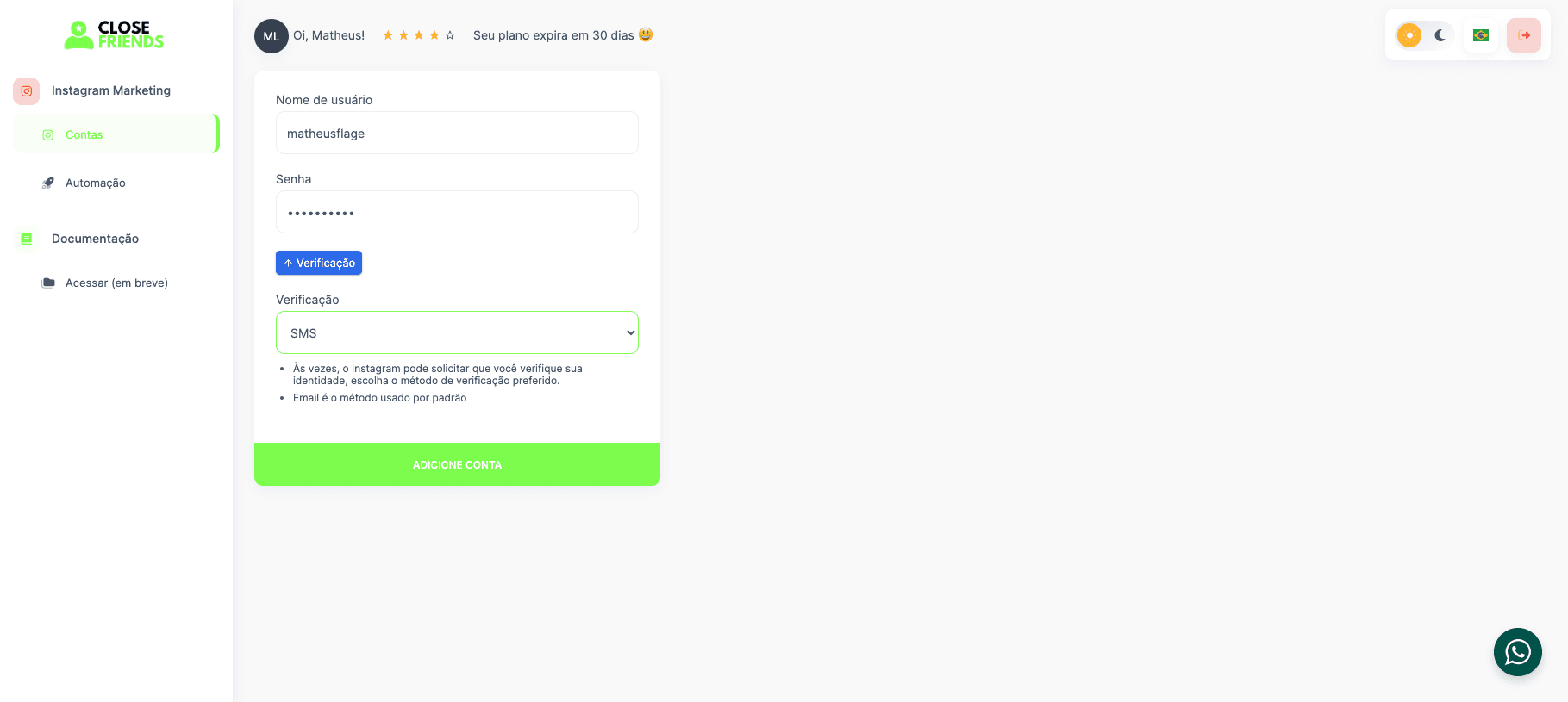 Step #7: Clique em "ADICIONE CONTA"