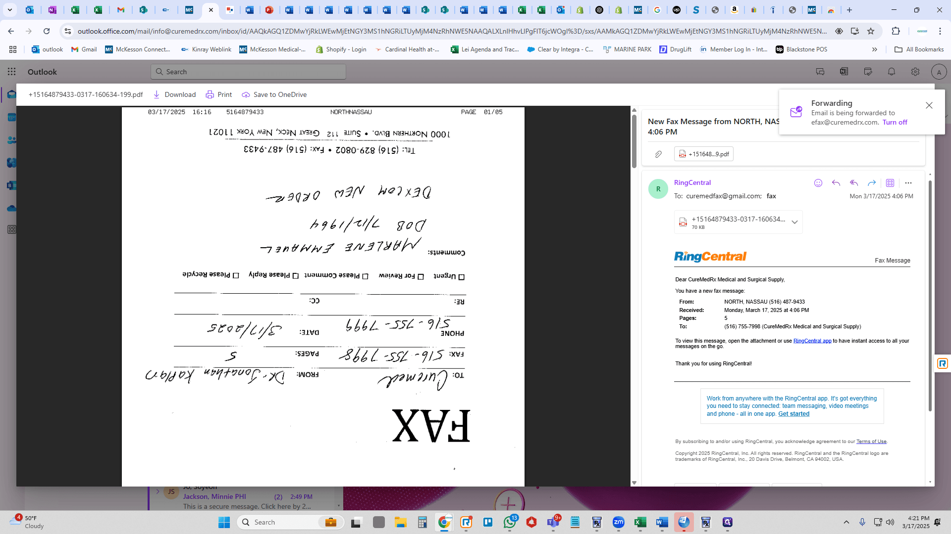 Step #3: After opening email let's examine what is the contents/purpose of the fax. This email was an new DME order for new patient. Check exactly what was sent, in the example we received patient's demo, prescription and last visit notes.
