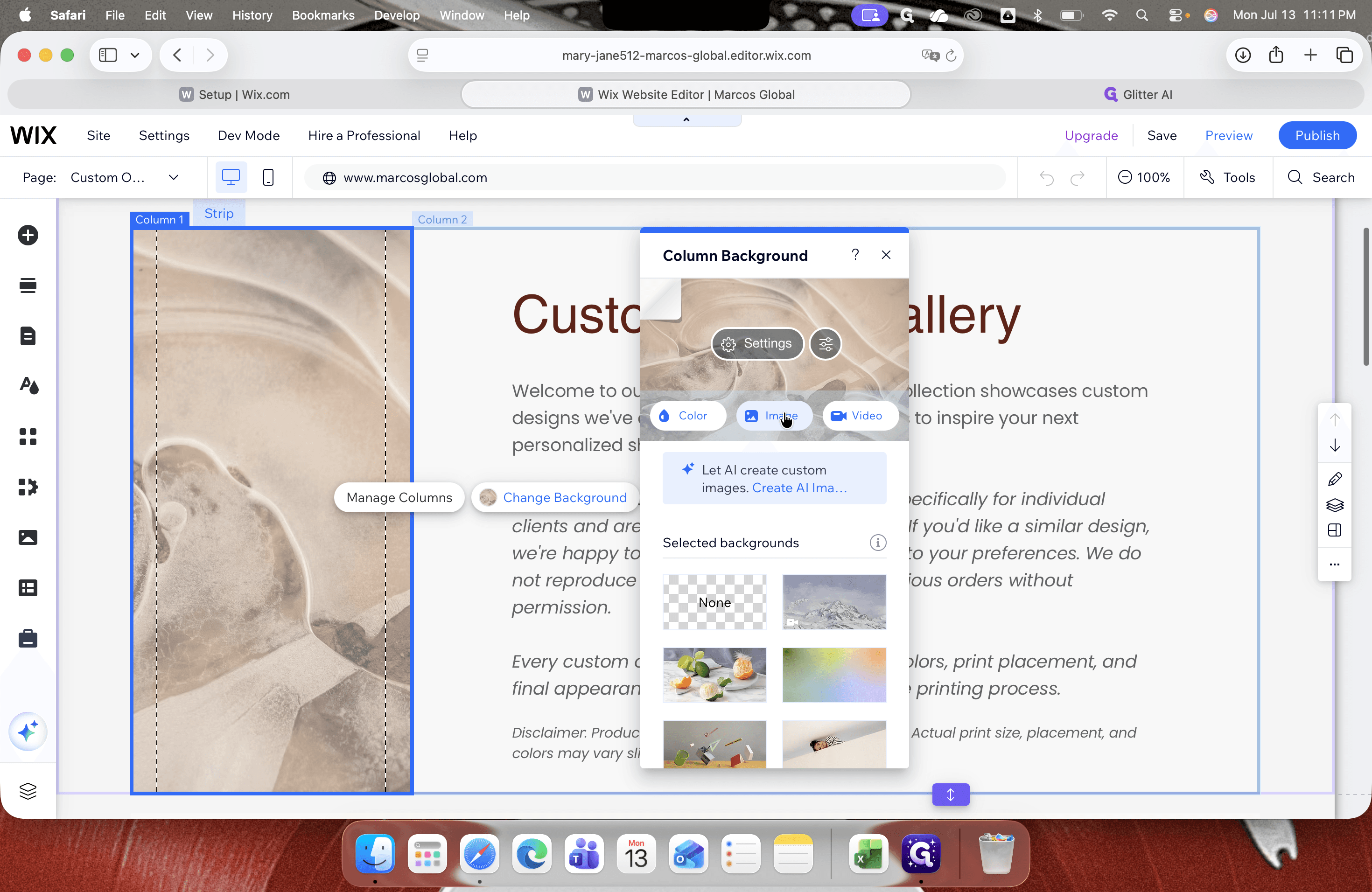 Step #6: Click the Image tab in the Column Background settings menu.