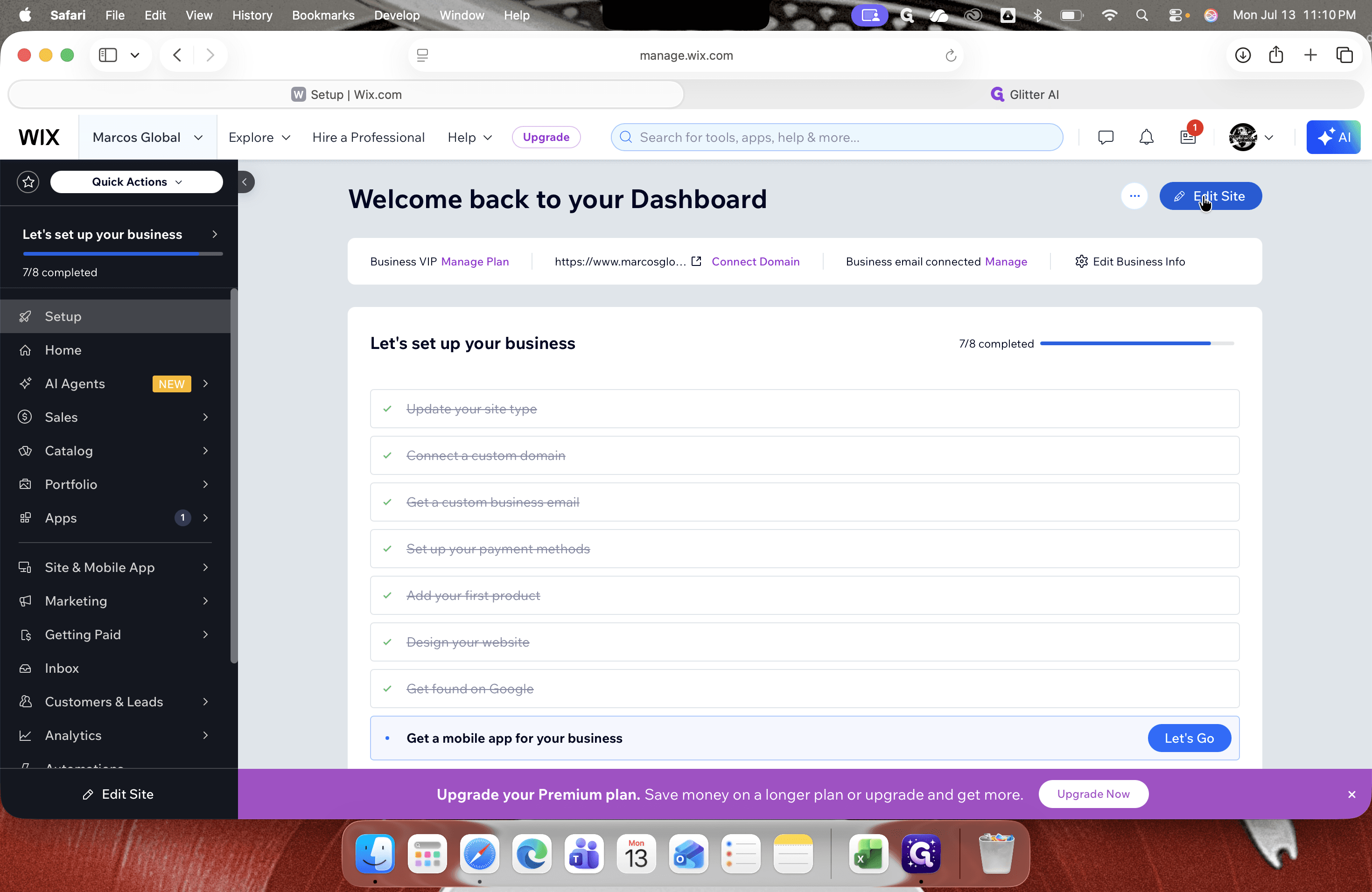 Step #2: Click Edit Site at the top right to launch the website editor in a new tab.