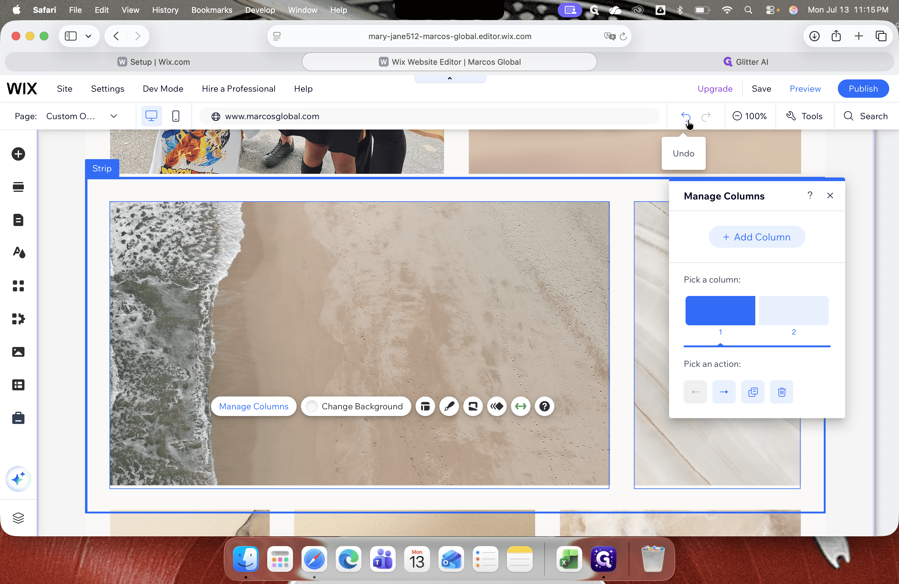 Step #13: Click the Undo arrow in the top toolbar to restore the deleted column.