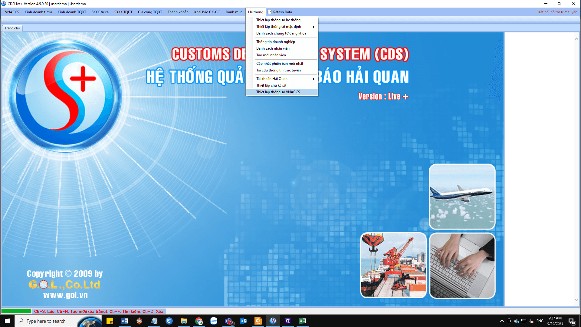 Step #2: Click on "Thiết lập thông số VNACCS"