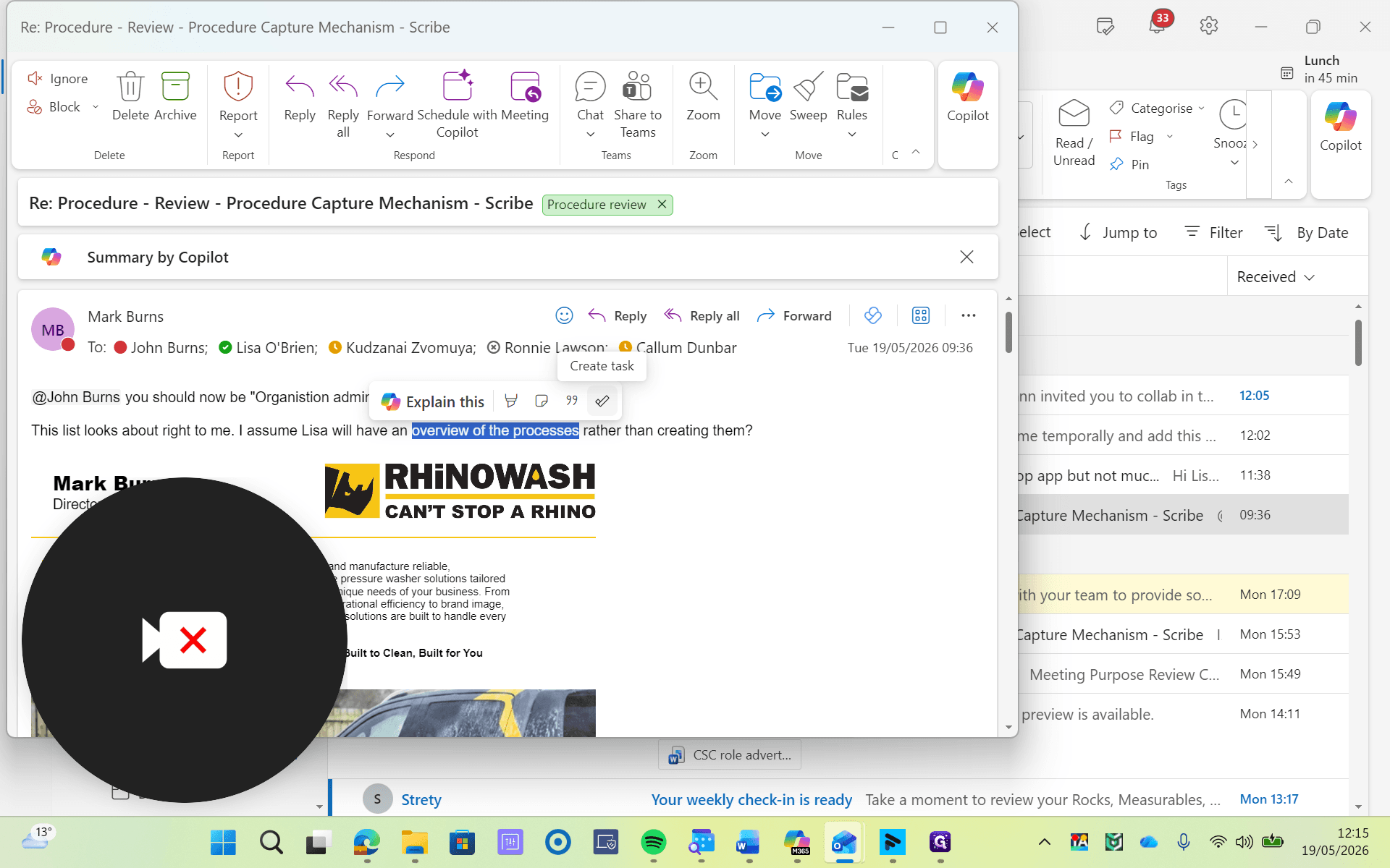 Step #3: Click the Create Task button that appears in the pop-up menu directly above the highlighted text.