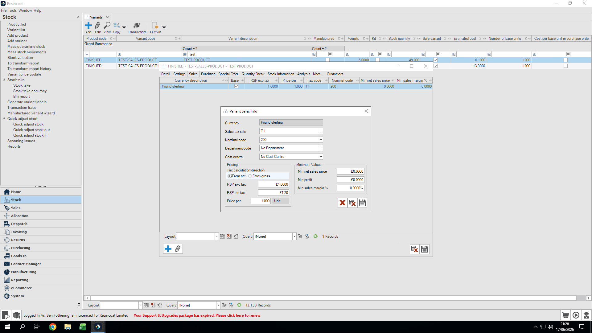 Step #7: Click into the net (ex VAT) price field.