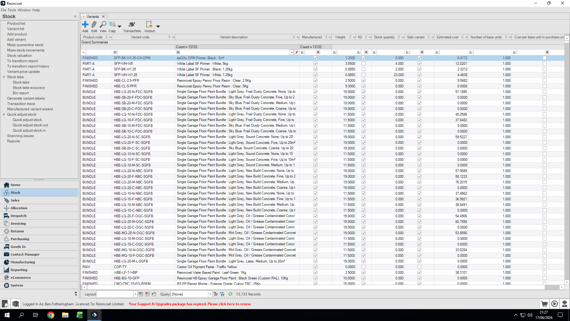 Step #1: Click Stock in the left-hand navigation pane to open the variant list.