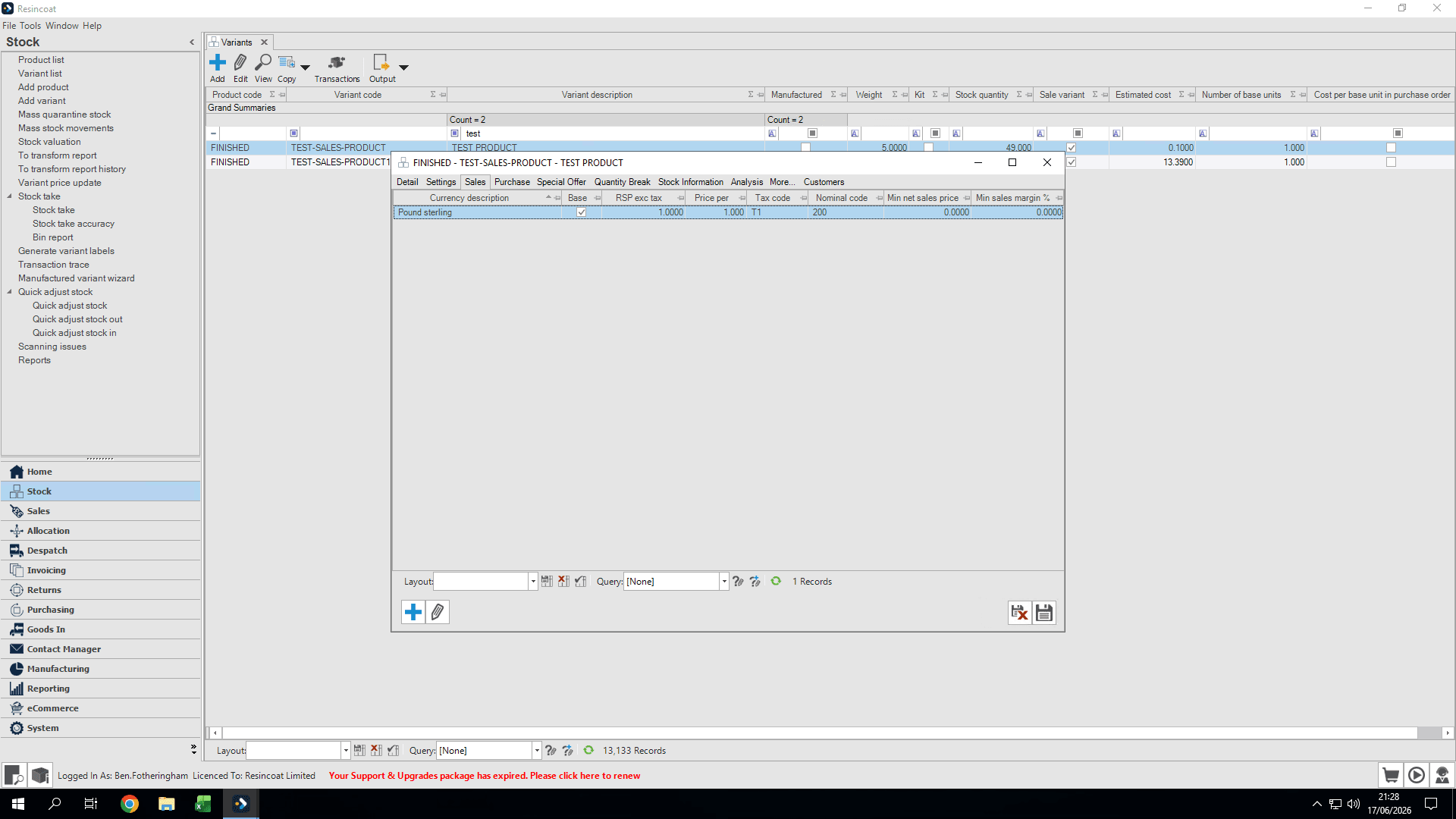 Step #5: Double-click the pricing row for your selected currency to open the Variant Sales Info window.