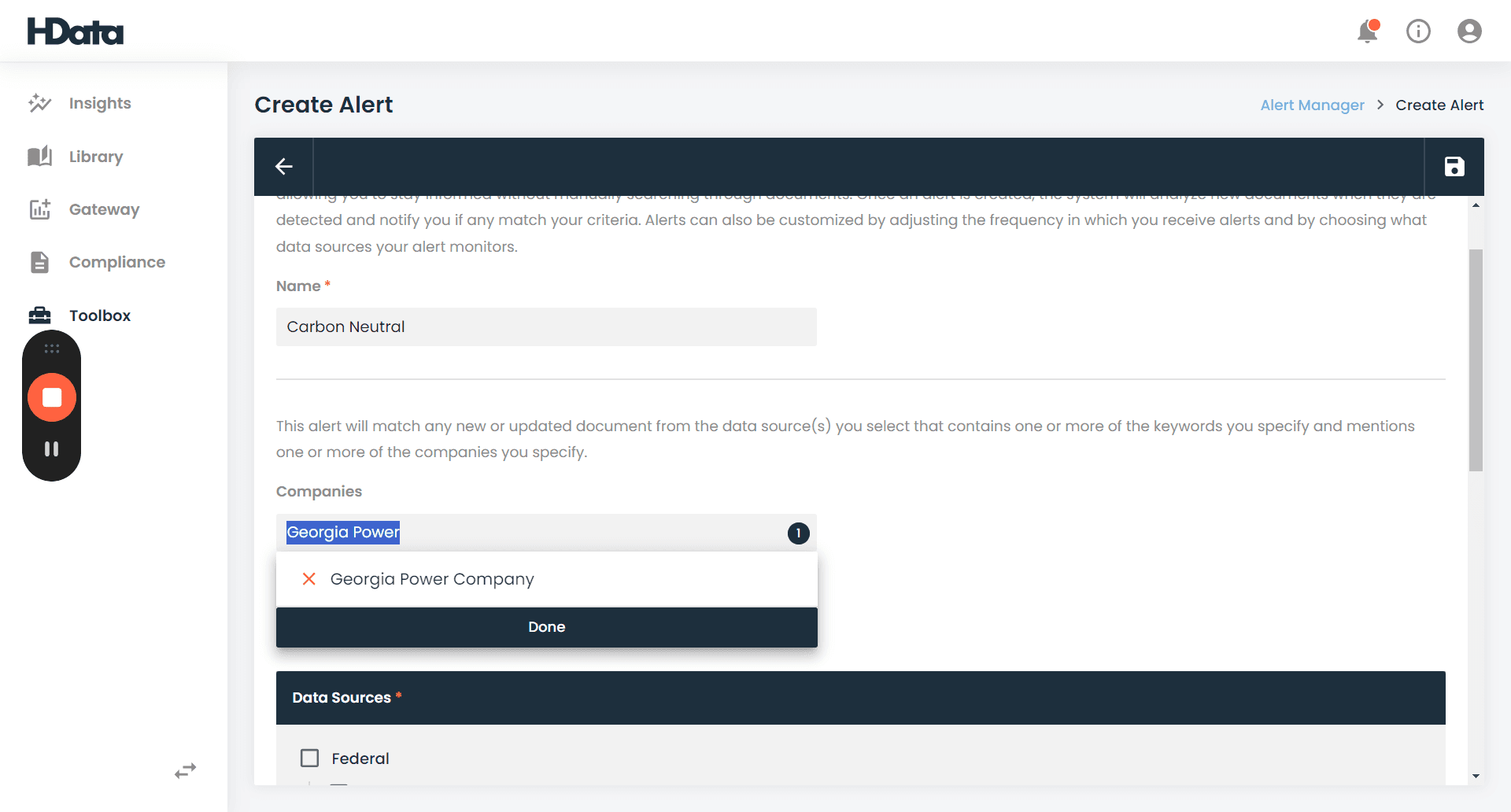Step #4: Input companies you'd like to track in the Companies field, here we'll use Georgia Power