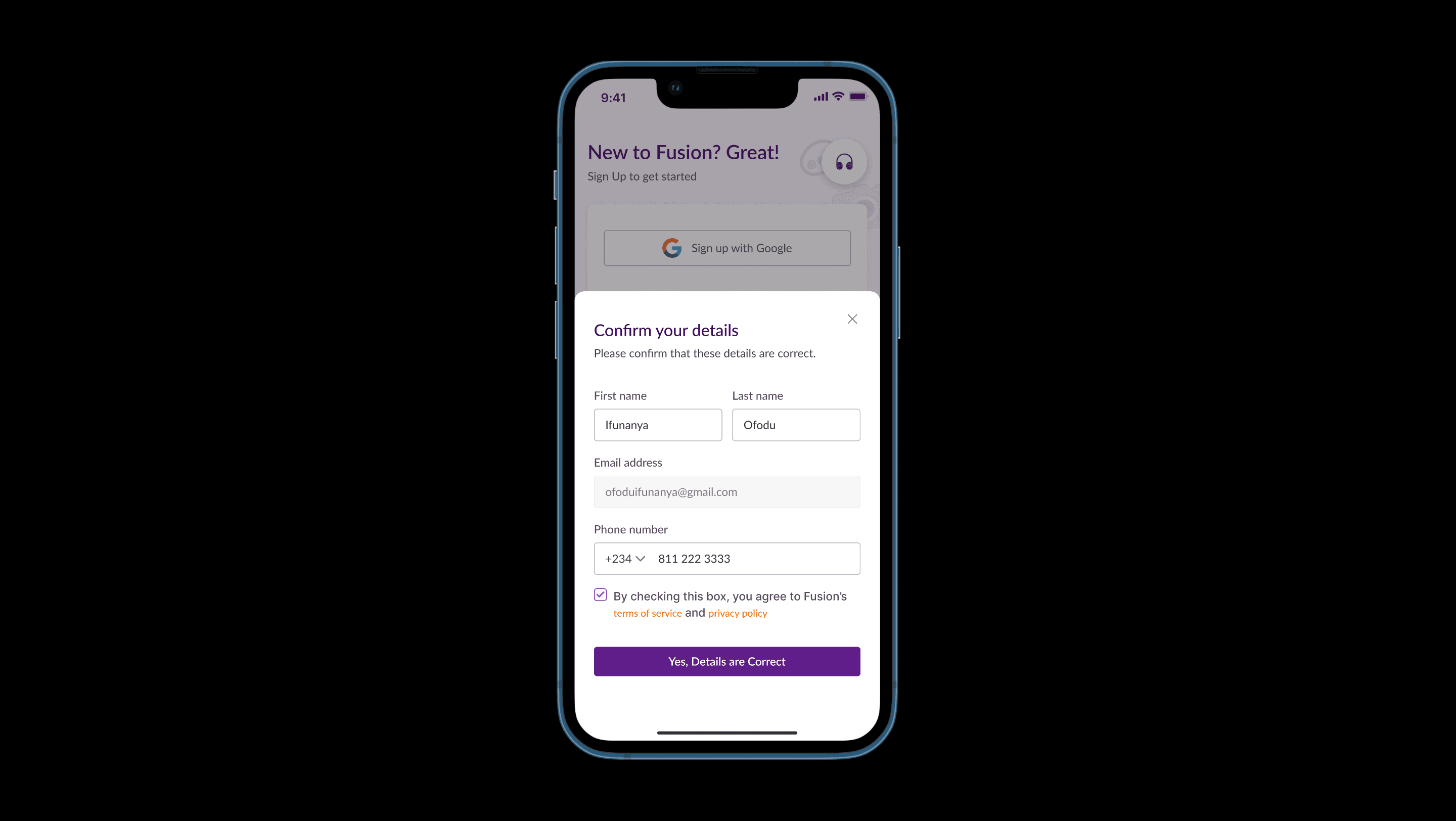 Step #6: Confirm that your details are correct and click the button to proceed