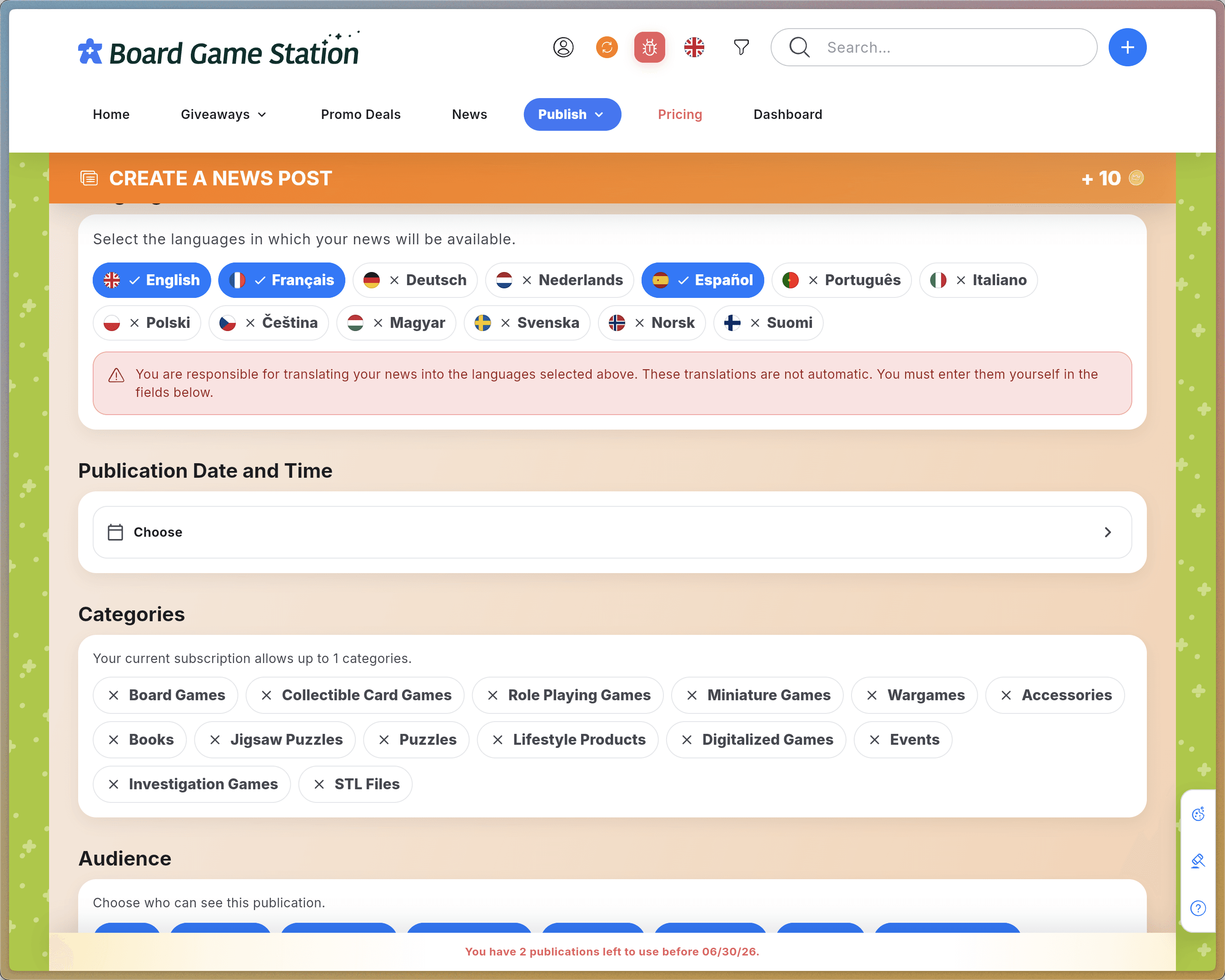 Step #4: Select the languages in which your post will be available.