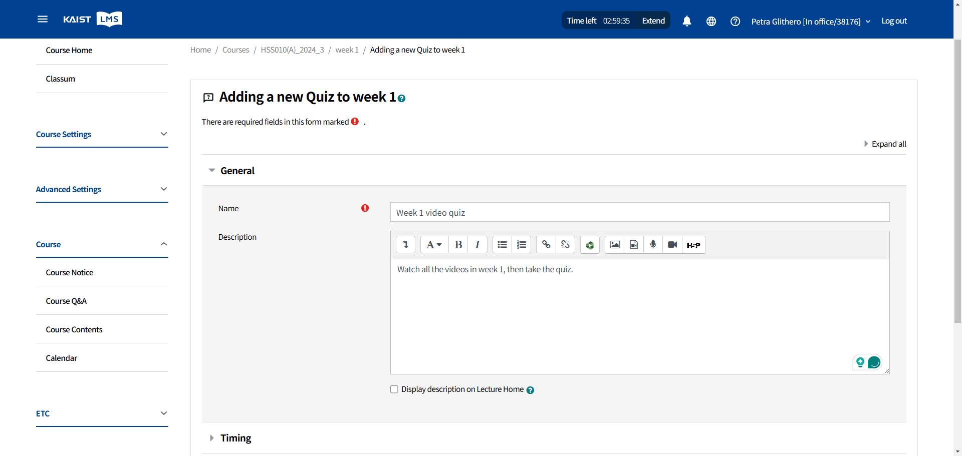 Step #4: Check "Display description on Lecture Home"