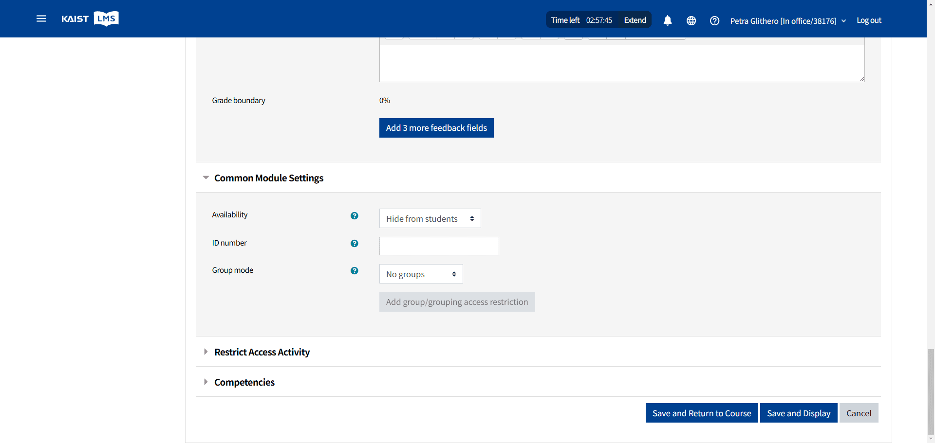 Step #18: Common Module Settings: "hide from students"Save