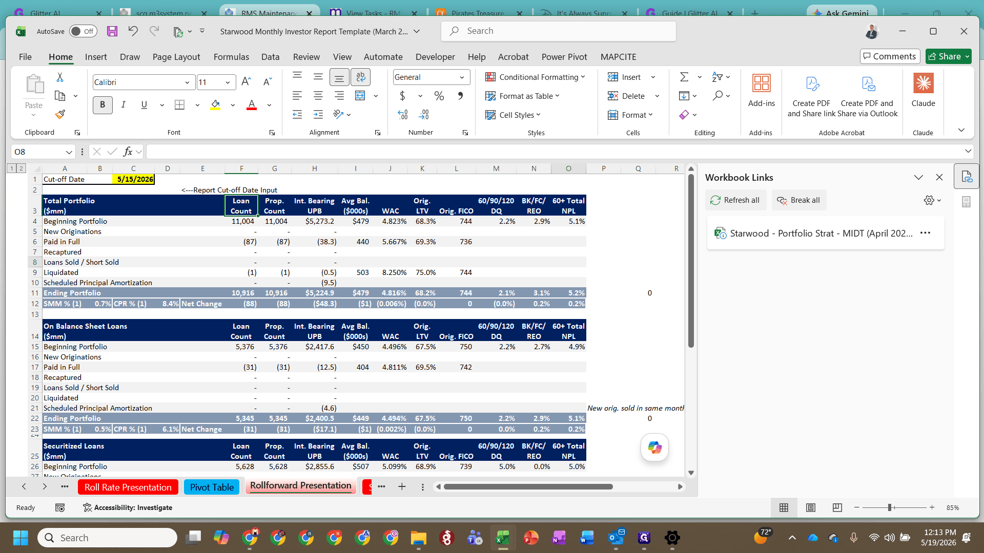 Step #9: Open the linked Starwood Monthly Investor Report Template Excel file.