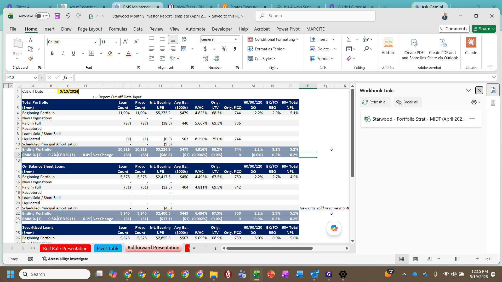 Step #13: In the Report Excel file, navigate to the first exhibit tab, such as Rollforward Presentation.