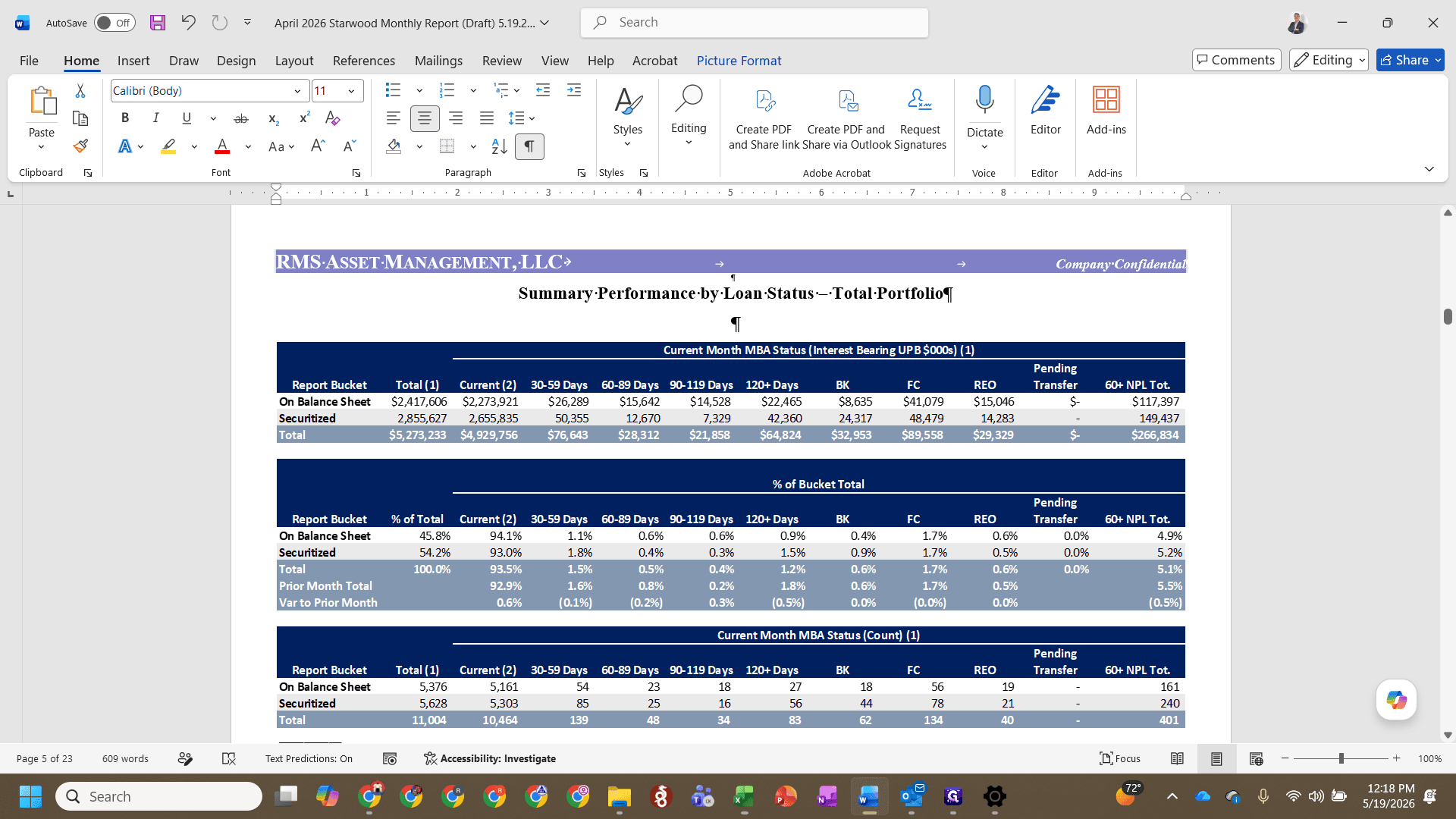 Step #15: Switch to the Word document, select the previous month's table, and paste the new table as a Picture.