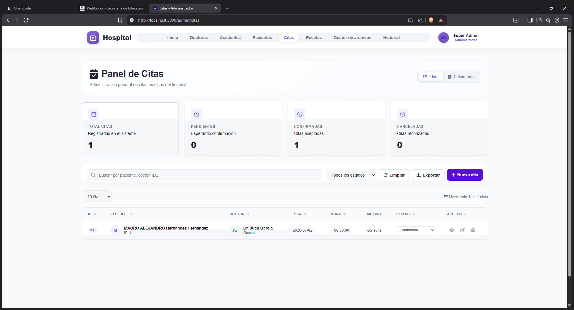 Step #1: Haz clic en + Nueva cita en la barra superior de control.