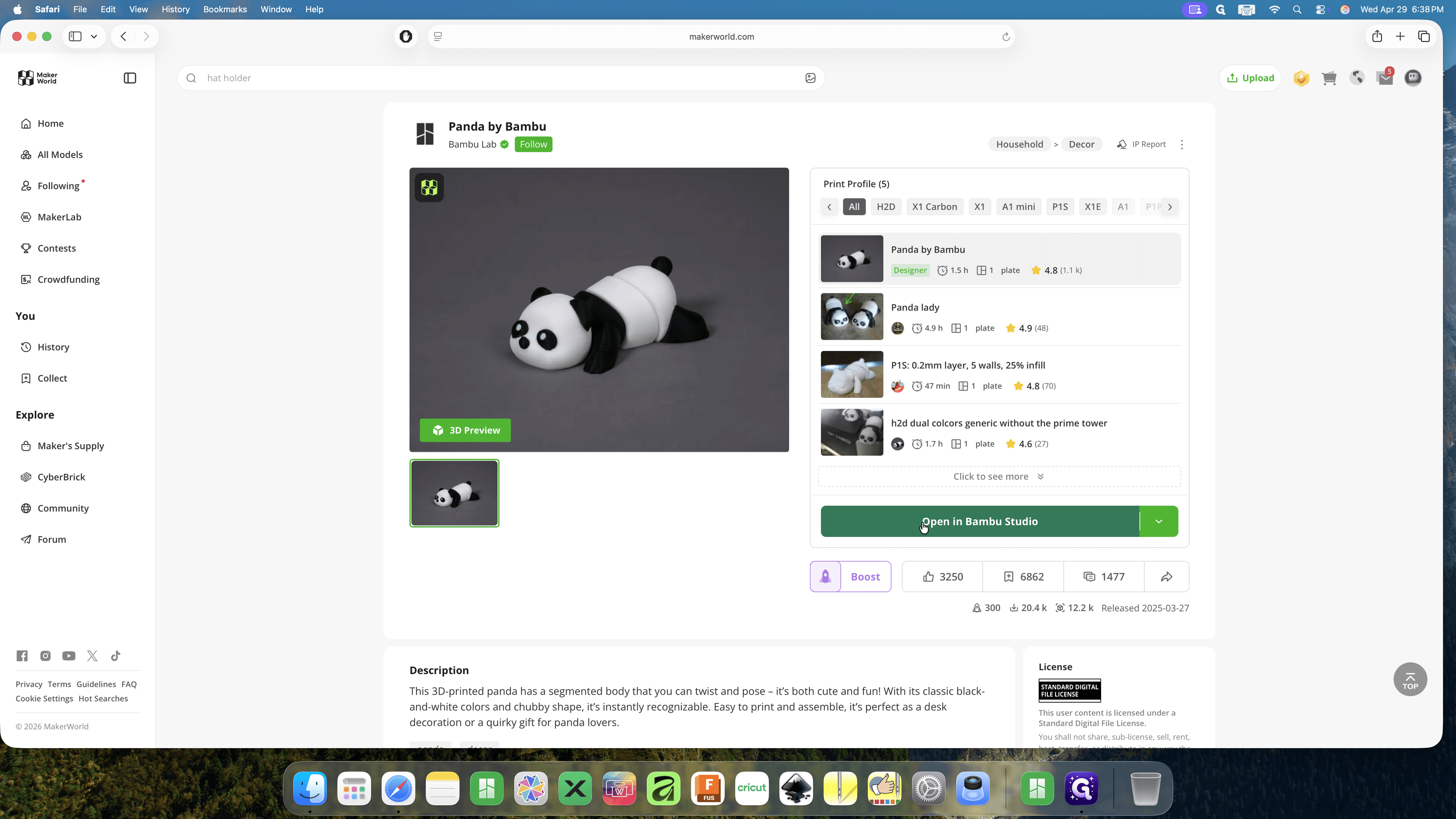 Step #4: Click the large green Open in Bambu Studio button. If you do not see Open in Bambu Studio, click the dropdown button on the right and select Open in Bambu Studio option.