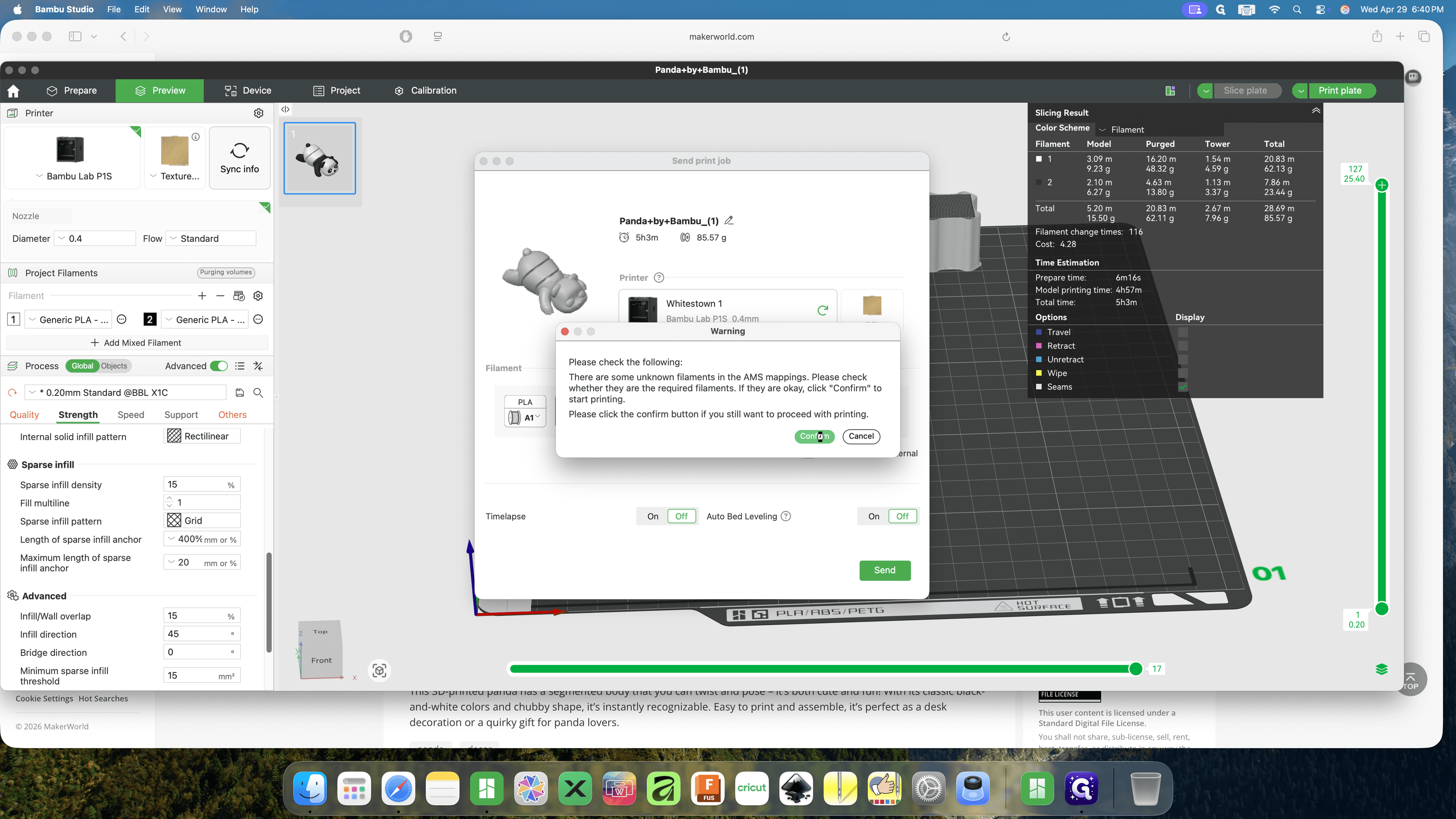 Step #17: If a final warning about unmapped filaments appears and you are sure your setup is correct, click Confirm.