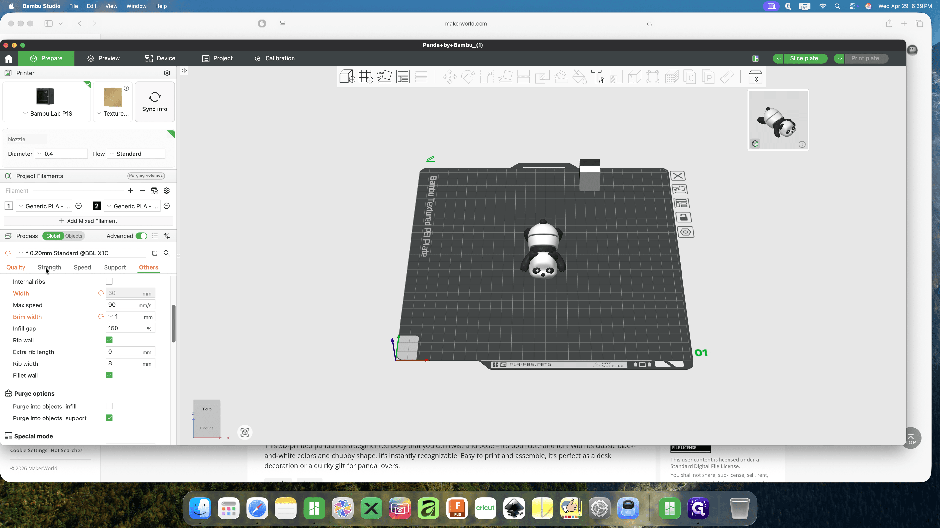 Step #10: You can click through tabs like Strength or Others to adjust specific parameters like infill or brim width if needed.