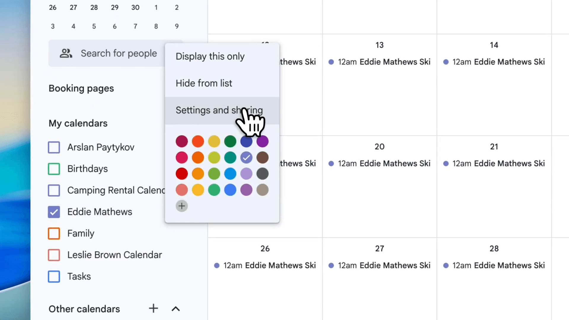 Step #73: Click Settings and sharing.