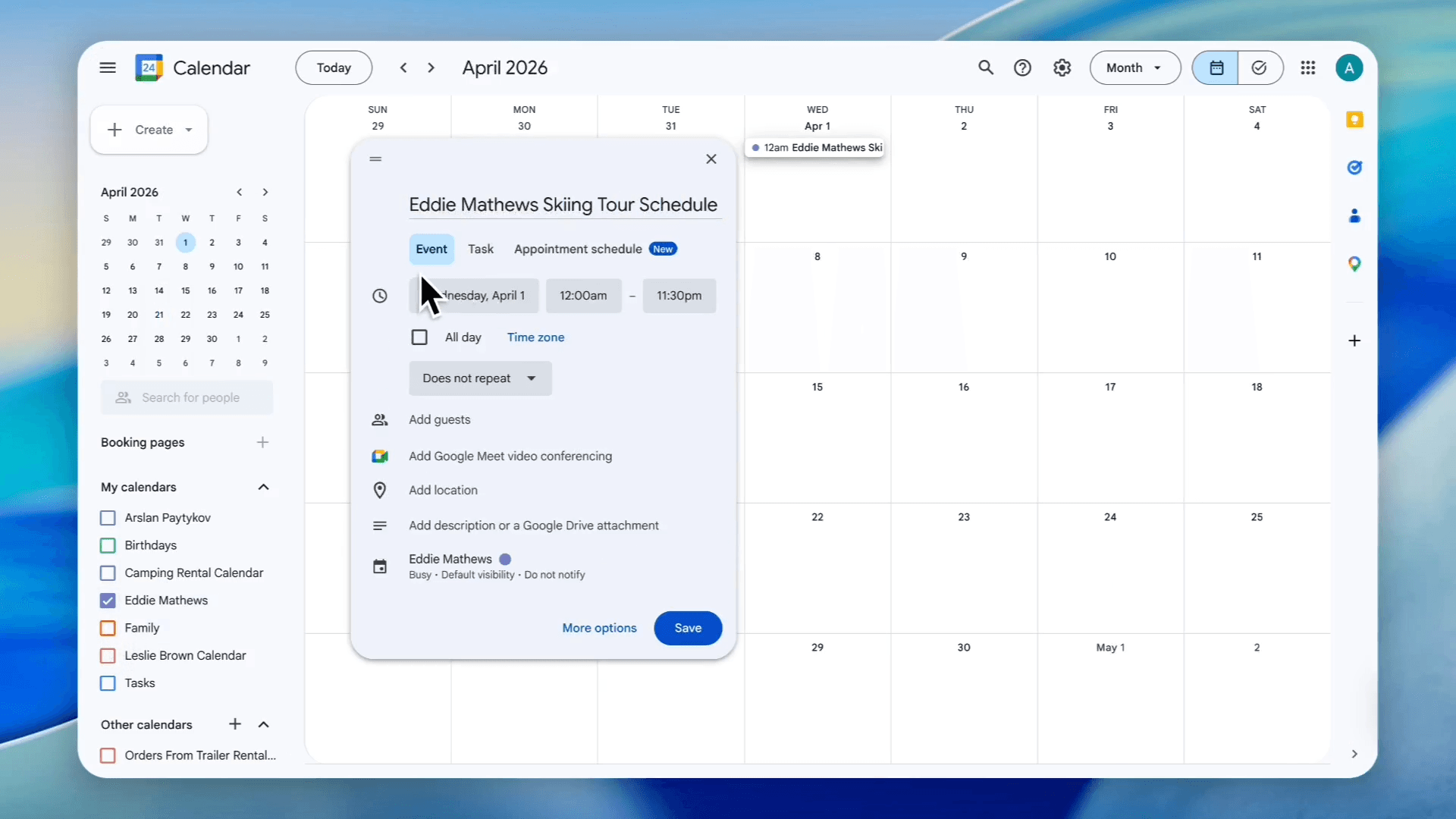 Step #62: Click Event or Appointment schedule.