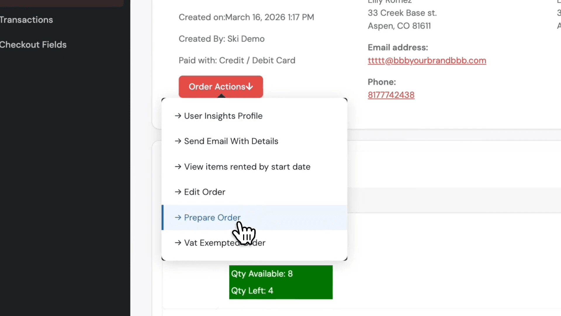 Step #14: Select Prepare Order.