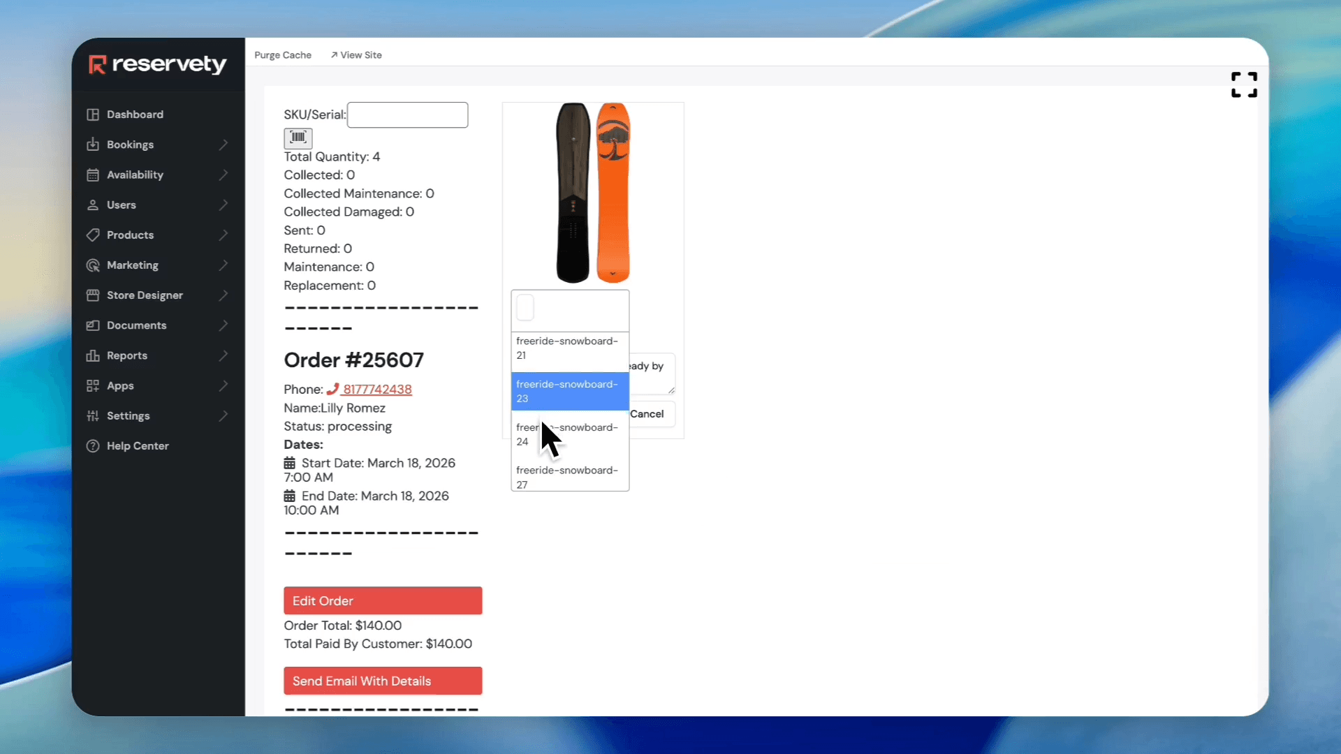Step #8: Select the specific serial numbers you want to assign to this order from the dropdown.