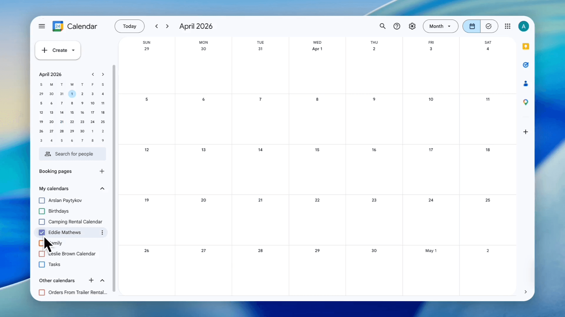 Step #60: Return to the main view and check the box next to the newly created calendar.