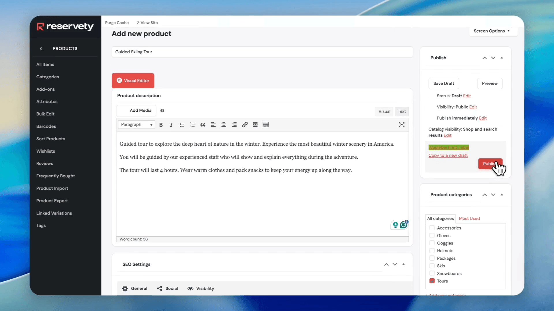 Step #41: Click on Publish to save the main tour product.