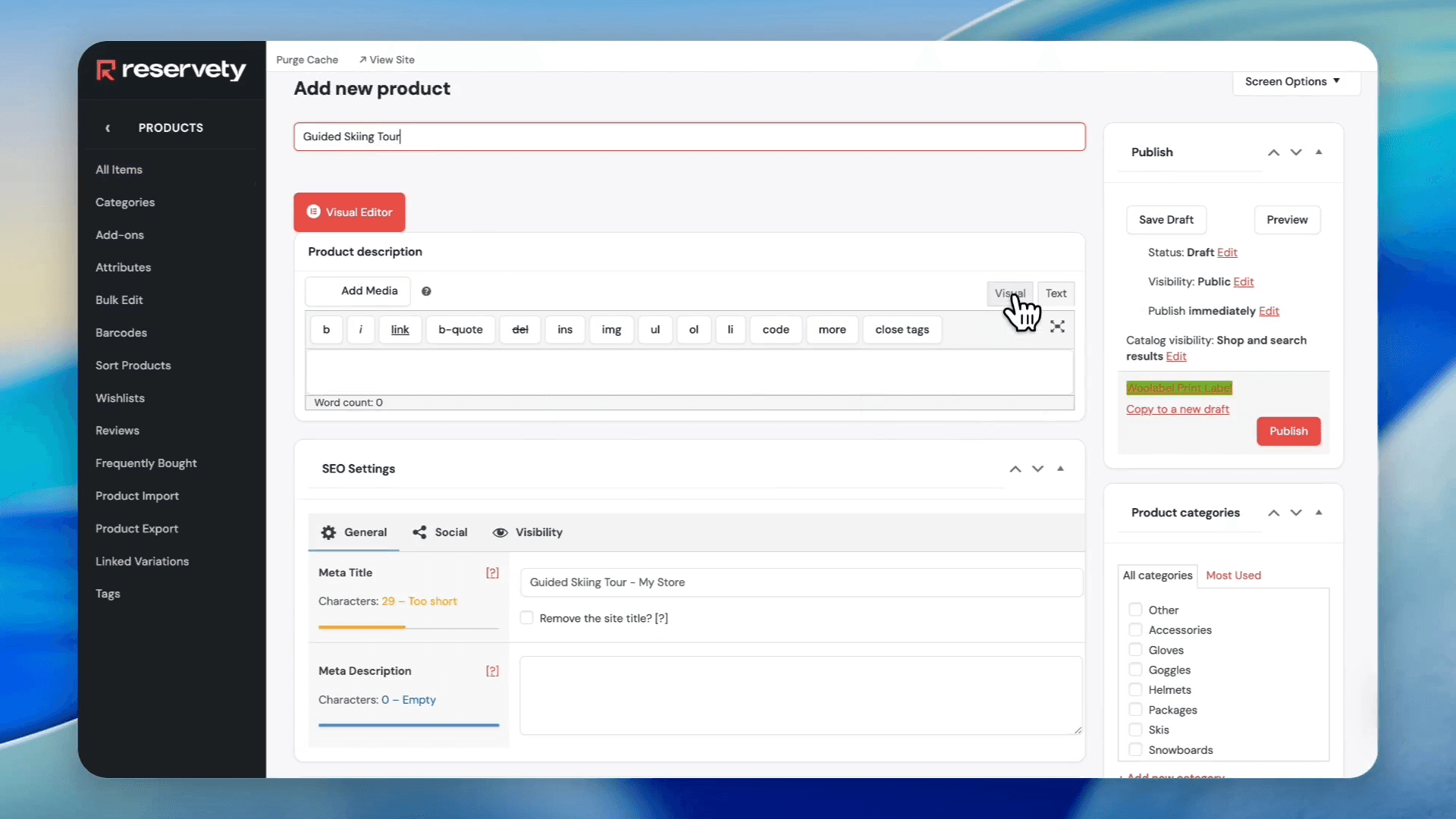 Step #30: Click the Visual tab and write the description of your tour.