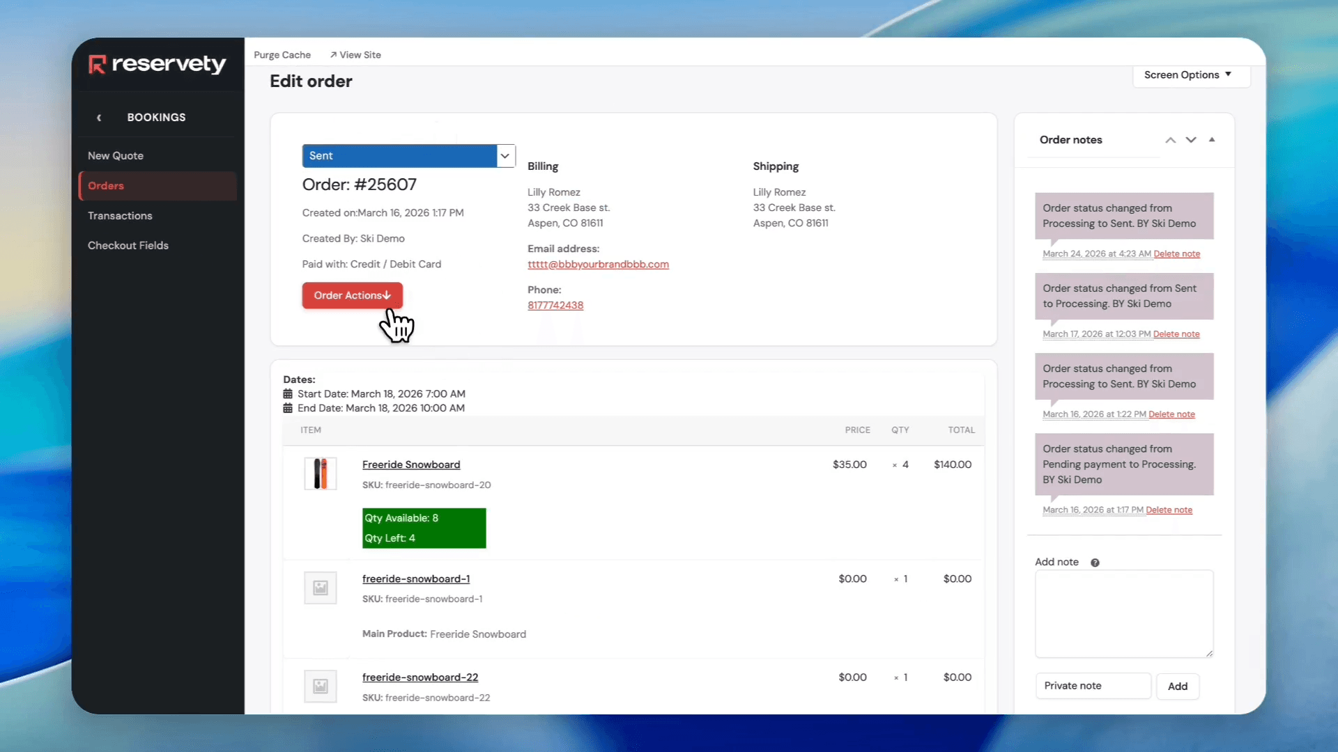 Step #13: Click Order Actions.