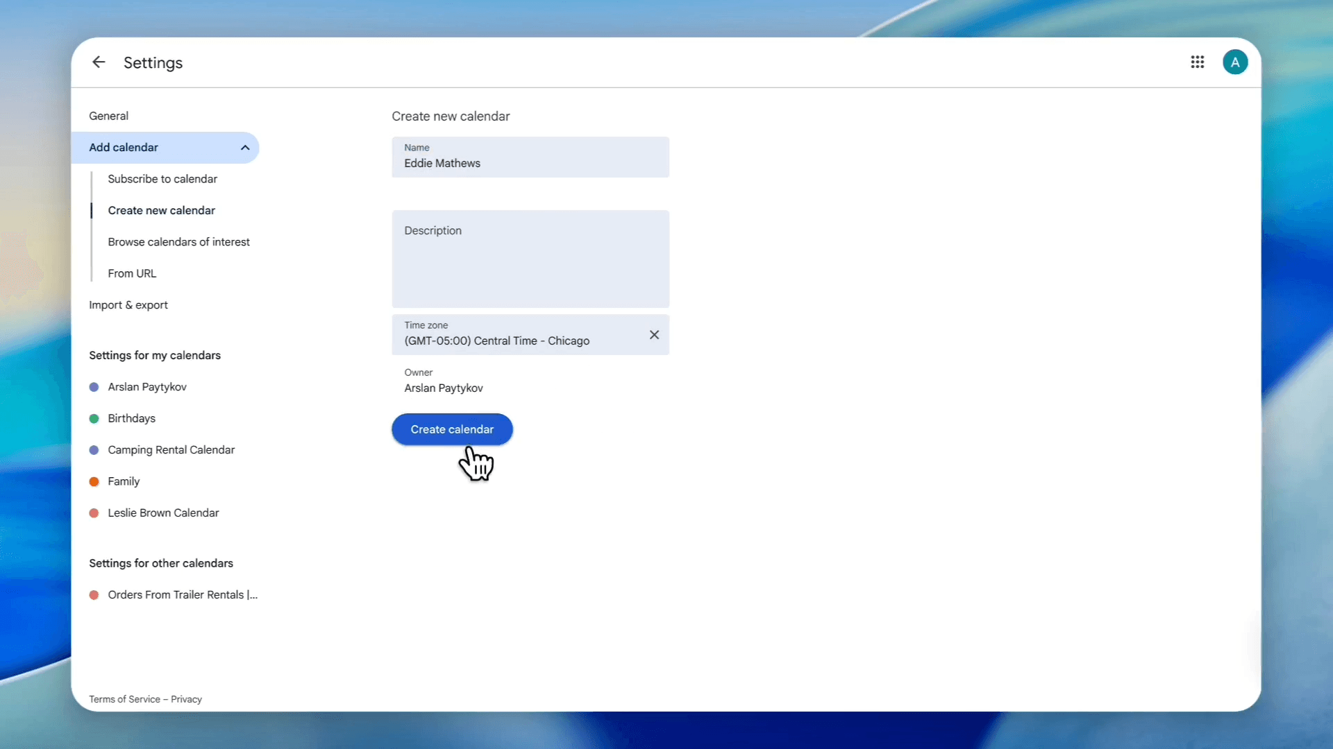 Step #59: Click Create calendar.