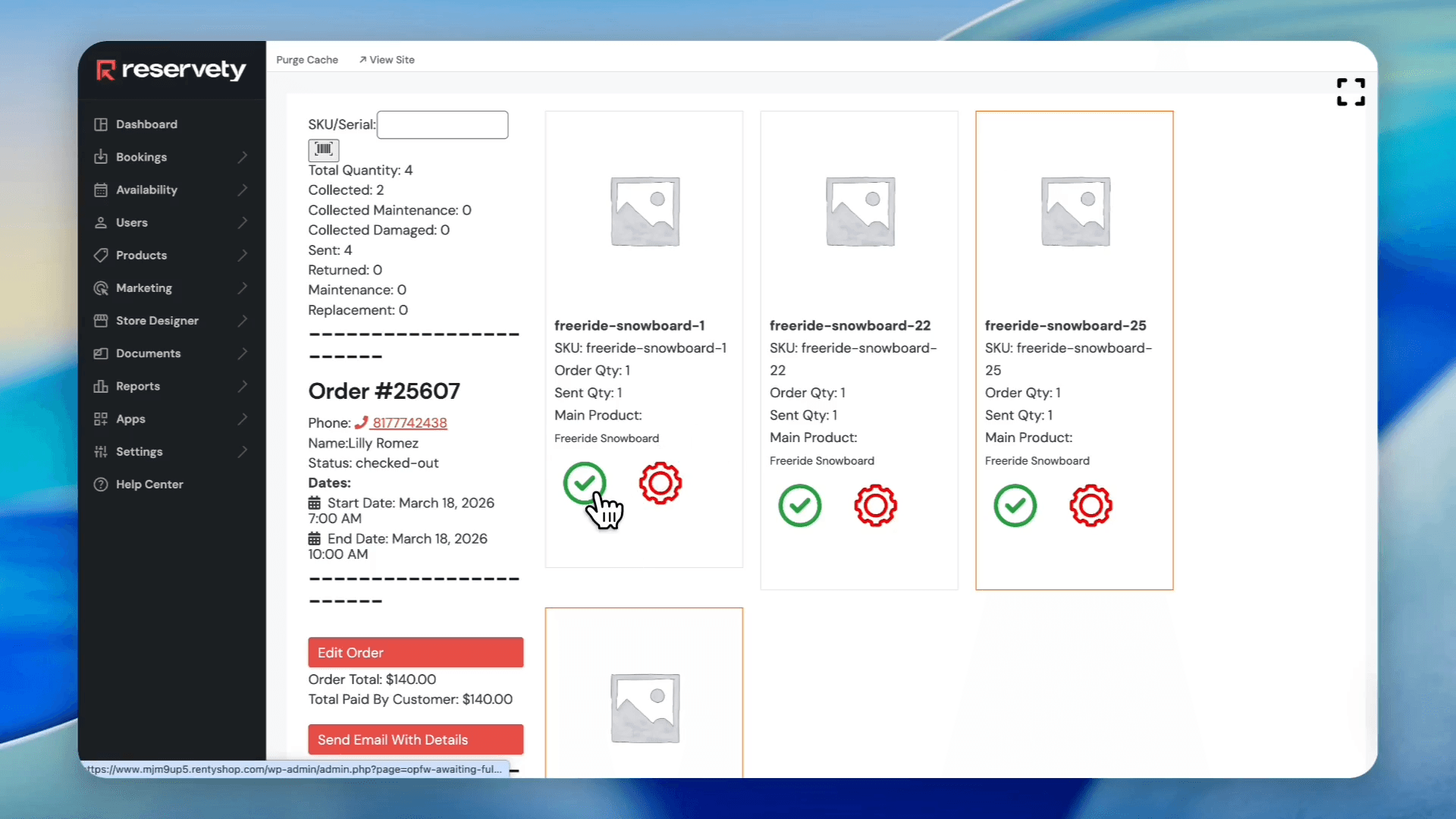 Step #15: Click the green checkmark icon under each returned product to mark it as received.