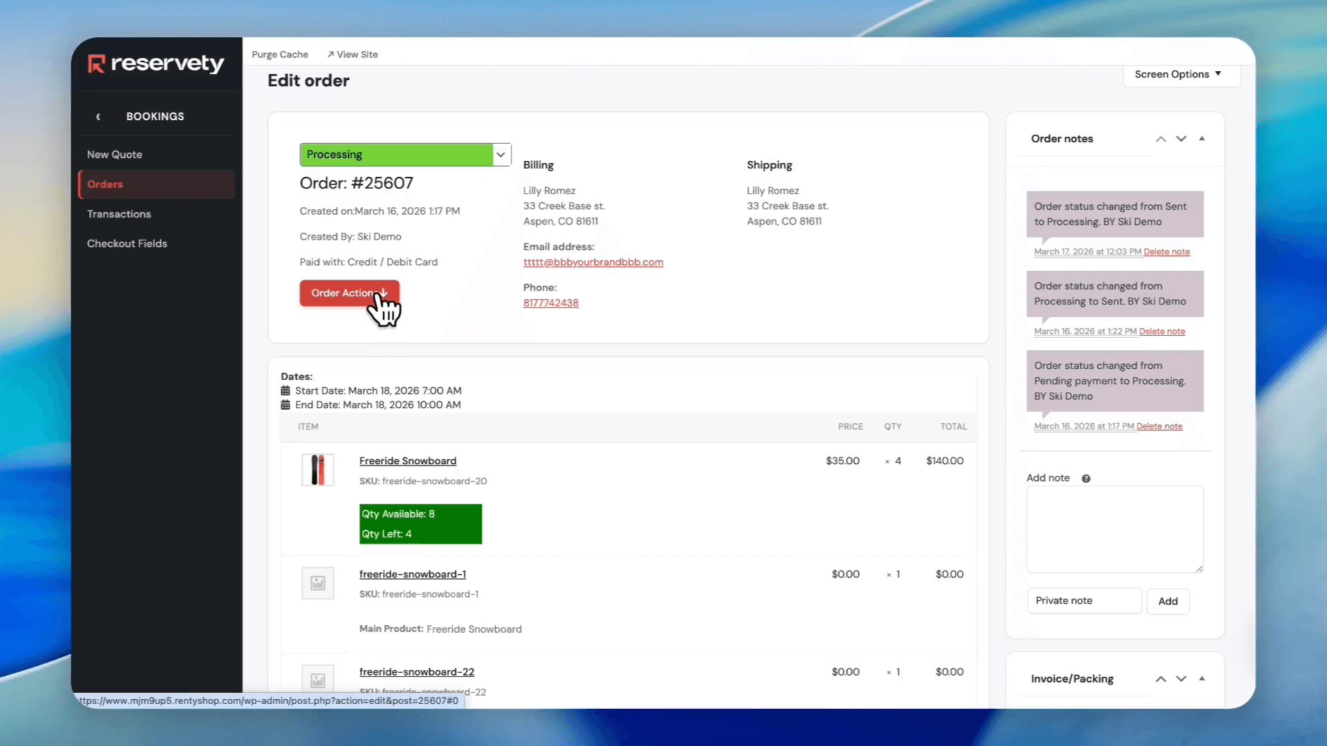 Step #4: Click Order Actions.